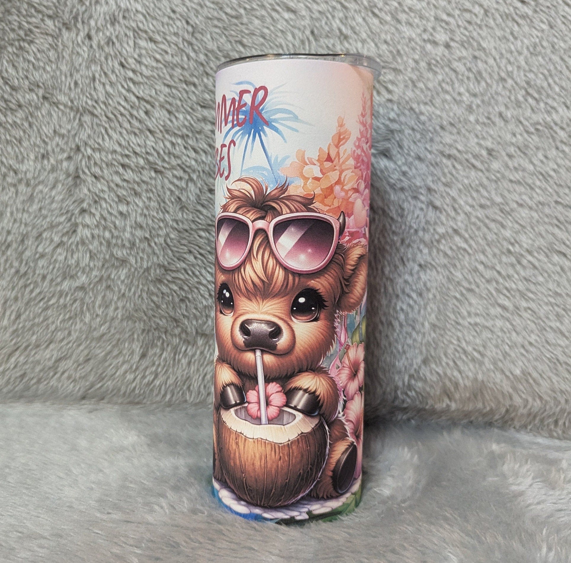 Cute Summer Highland Cow Tumbler Can Be Personalized, 20oz Highland Cow Tumbler, Cow Tumbler, Cow Lovers Gift, Includes Lid and Straw