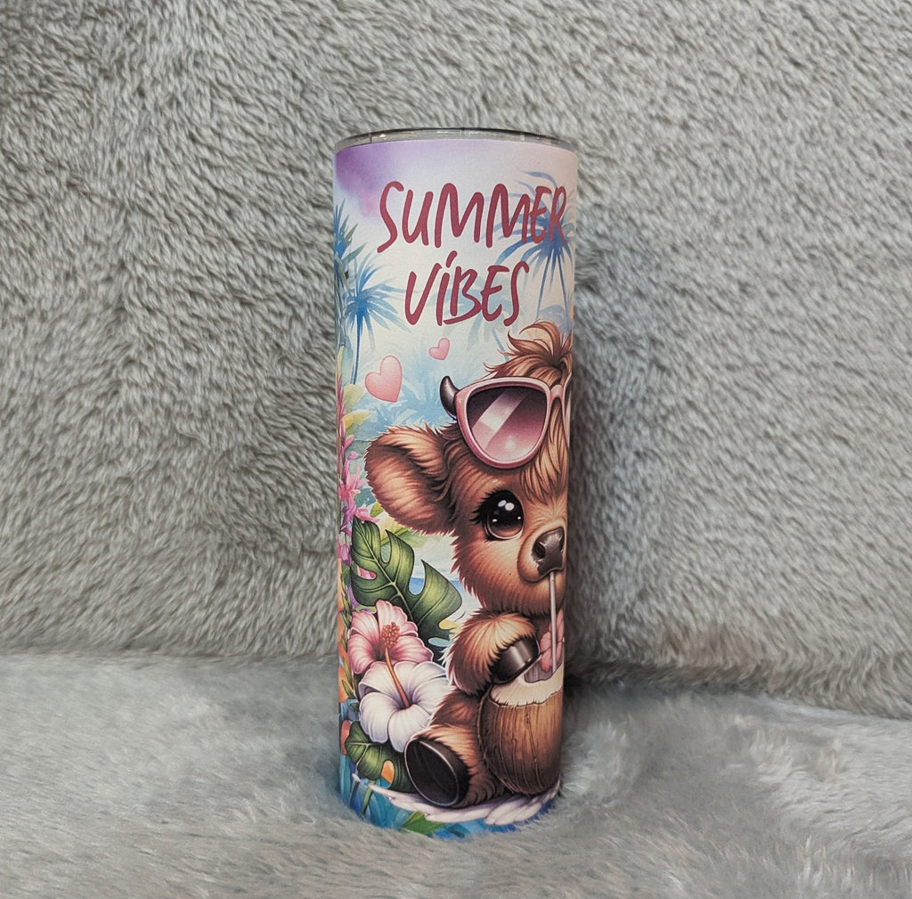 Cute Summer Highland Cow Tumbler Can Be Personalized, 20oz Highland Cow Tumbler, Cow Tumbler, Cow Lovers Gift, Includes Lid and Straw