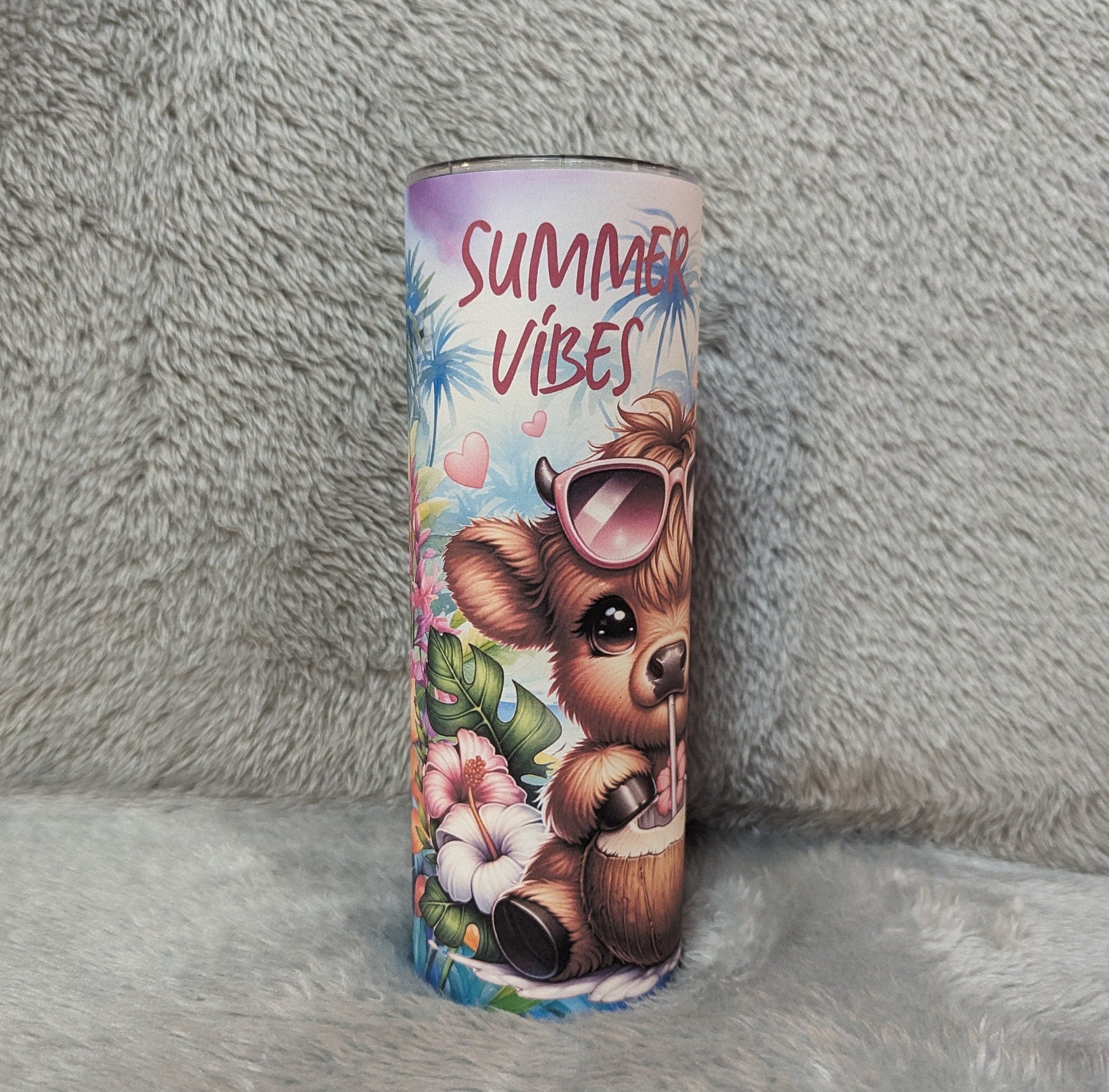 Cute Summer Highland Cow Tumbler Can Be Personalized, 20oz Highland Cow Tumbler, Cow Tumbler, Cow Lovers Gift, Includes Lid and Straw