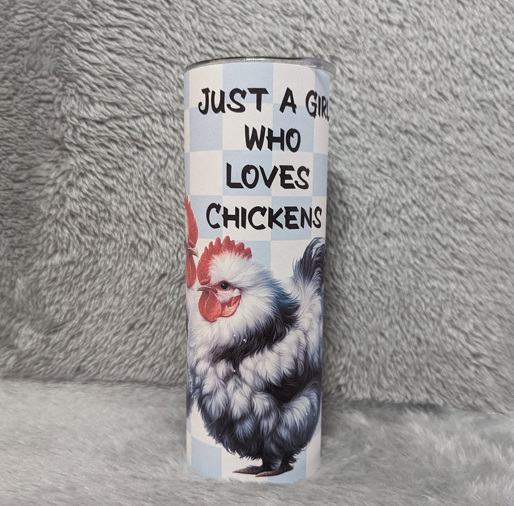 Just A Girl Who Loves Chickens Tumbler Can Be Personalized, Cute Chicken Lover Tumbler, Includes Reusable Straw, Hot Or Cold Drinks