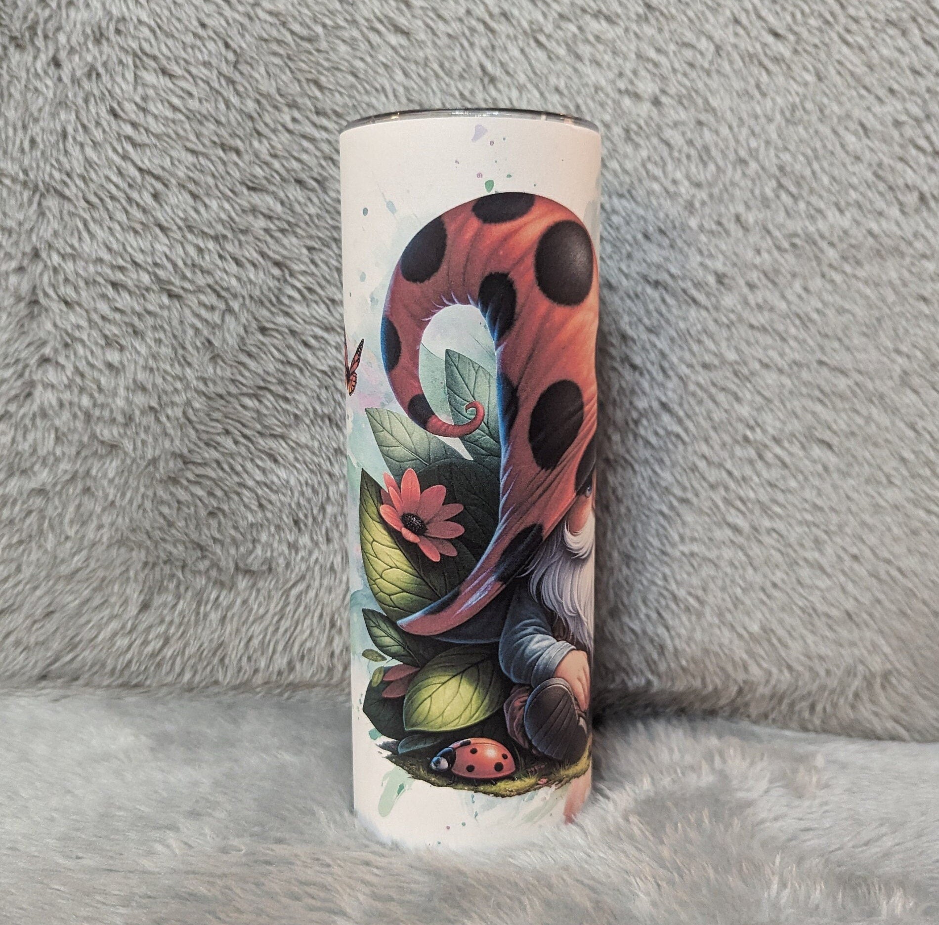 Ladybug Gnome Tumbler Can Be Personalized, Includes A Reusable Straw, Hot Or Cold Beverage Drinkware For Everyday Use, 20oz Skinny Tumbler