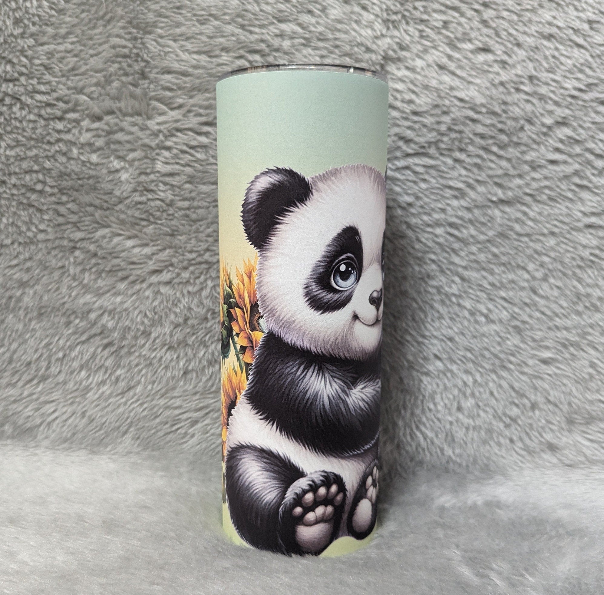 Cute Panda Bear Tumbler Can Be Personalized, Pandas With Sunflowers Tumbler, 20oz Skinny Tumbler For Everyday Use - Hot Or Cold Drinks