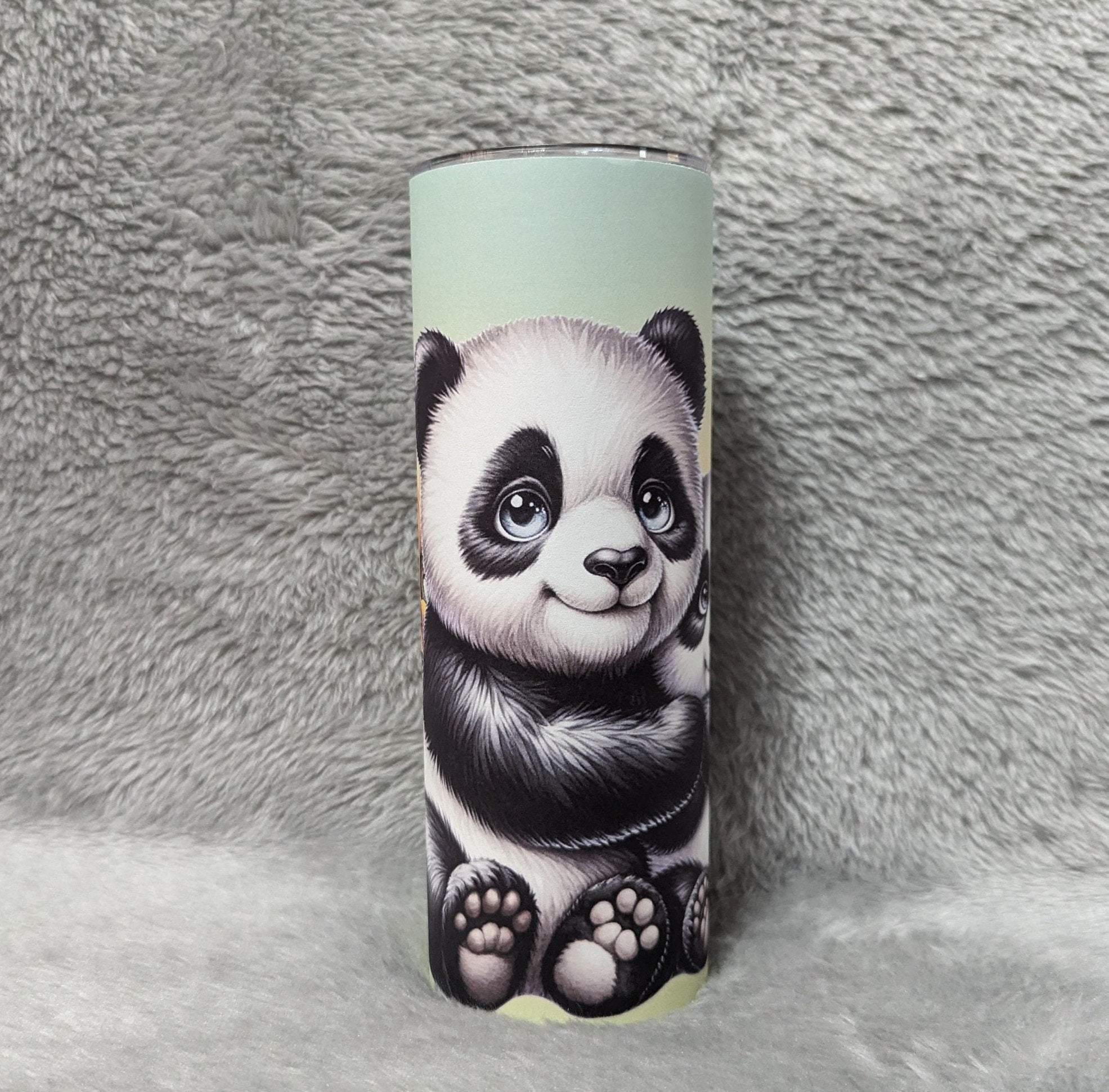 Cute Panda Bear Tumbler Can Be Personalized, Pandas With Sunflowers Tumbler, 20oz Skinny Tumbler For Everyday Use - Hot Or Cold Drinks