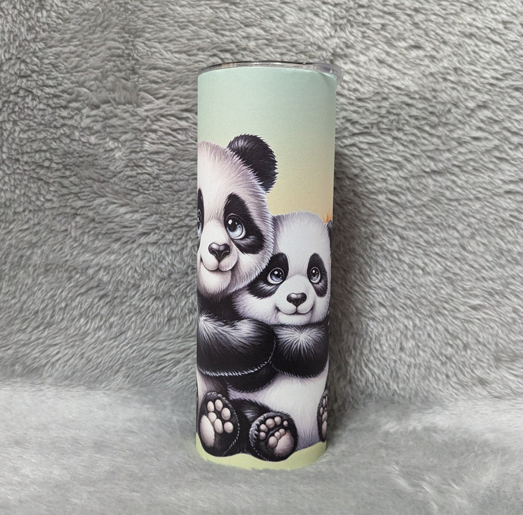 Cute Panda Bear Tumbler Can Be Personalized, Pandas With Sunflowers Tumbler, 20oz Skinny Tumbler For Everyday Use - Hot Or Cold Drinks