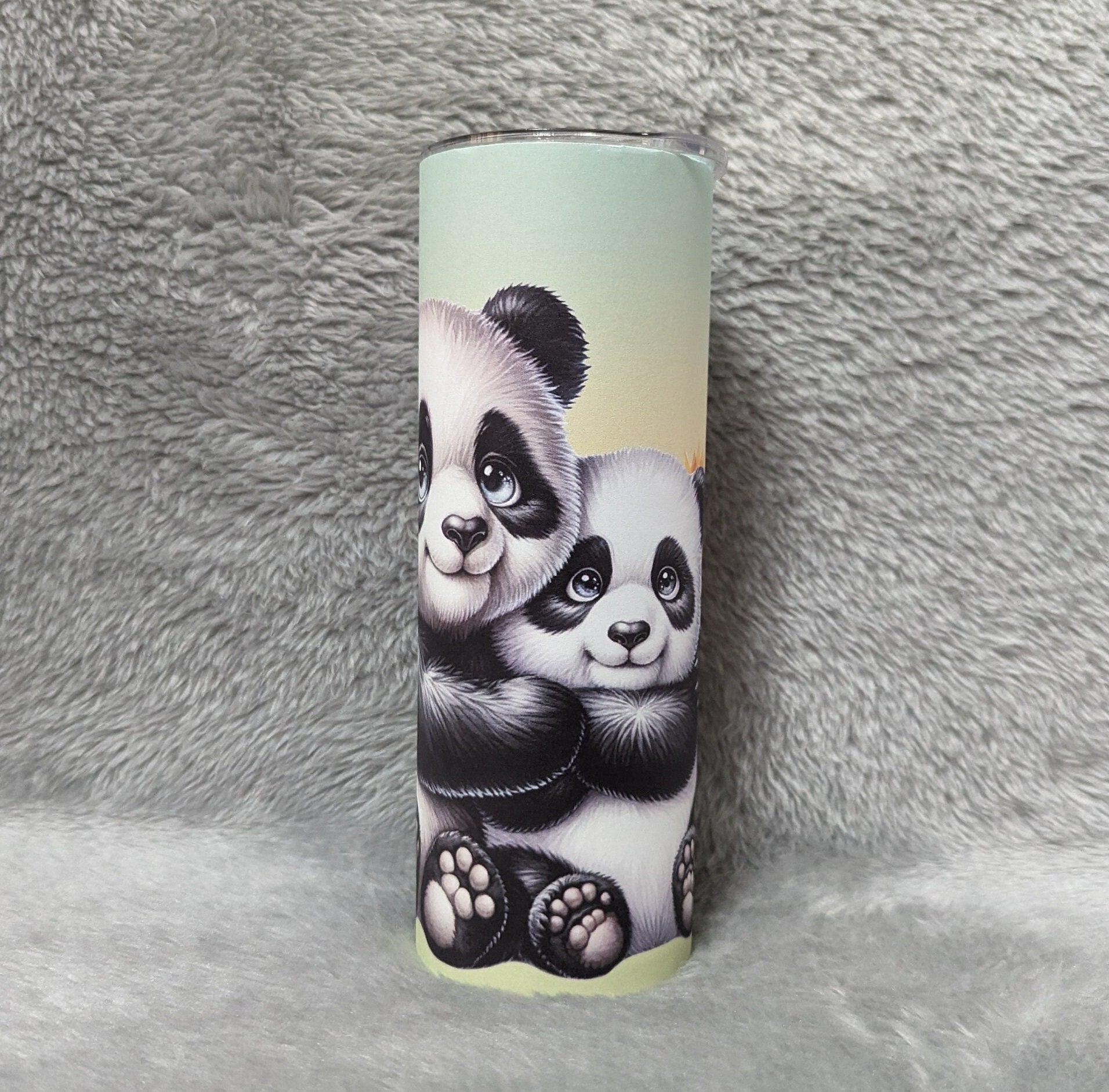 Cute Panda Bear Tumbler Can Be Personalized, Pandas With Sunflowers Tumbler, 20oz Skinny Tumbler For Everyday Use - Hot Or Cold Drinks