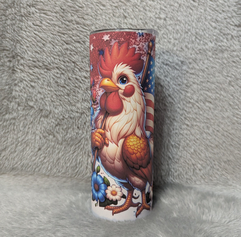 Patriotic Rooster Tumbler Can Be Personalized, Patriotic Cup With Name, Patriotic Gift For Rooster Lovers, Includes A Reusable Straw