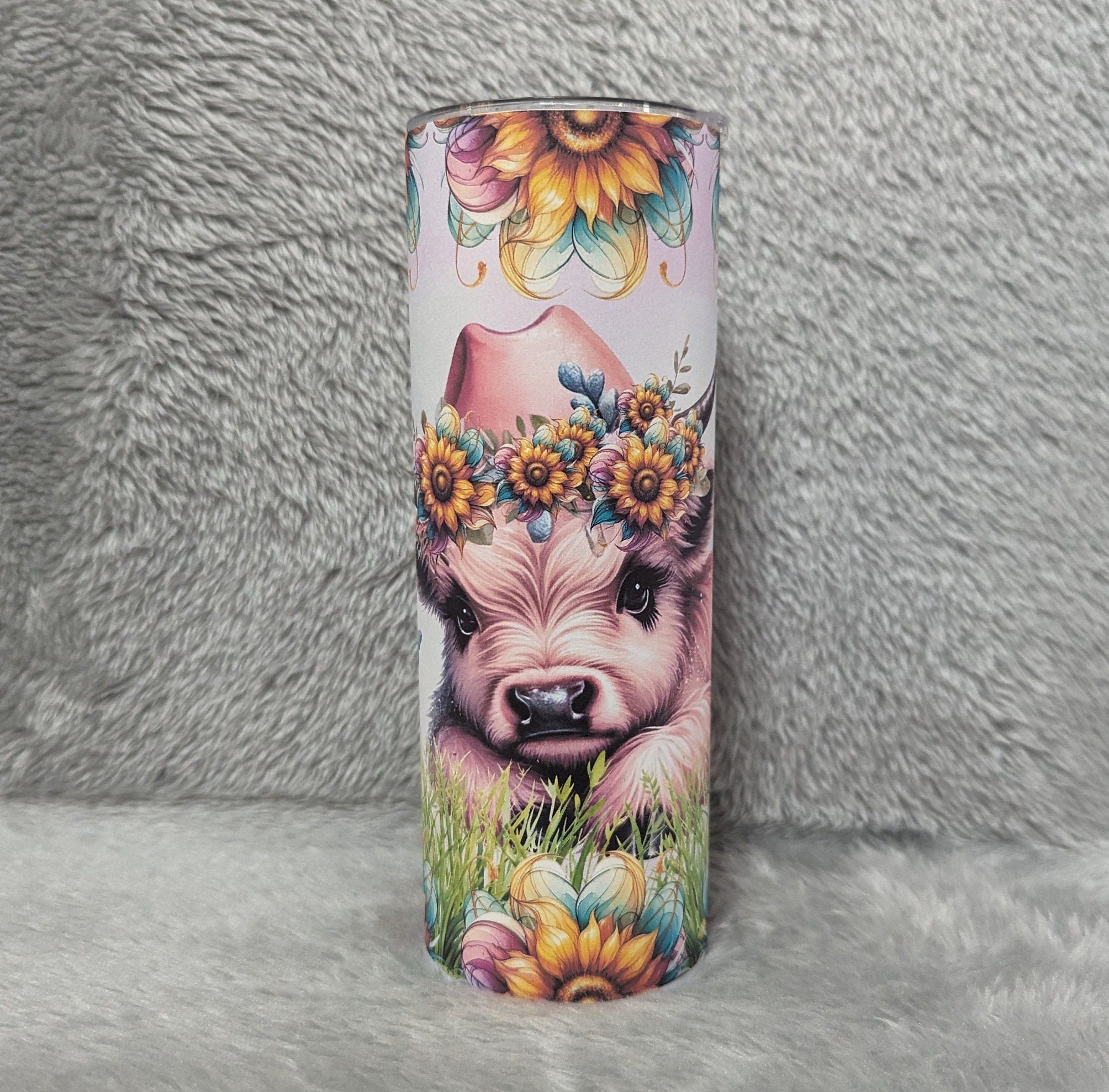 Pink Highland Cow Tumbler With Sunflowers Can Be Personalized, 20oz Highland Cow Tumbler, Cow Tumbler, Cow Lovers Gift, Includes Straw