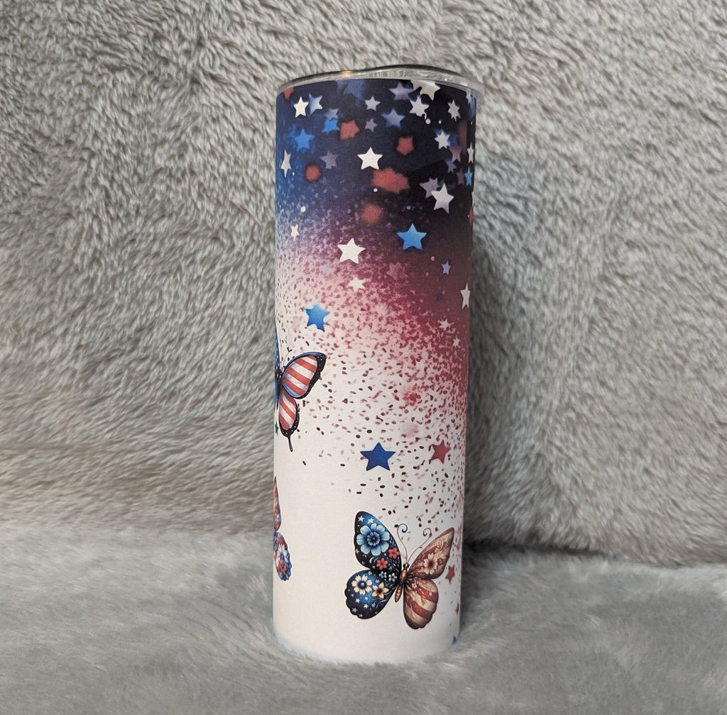 Patriotic Butterfly Tumbler Can Be Personalized, Patriotic Cup With Name, Gift For Patriots, 20oz Tumbler With Straw Hot Or Cold Drinks