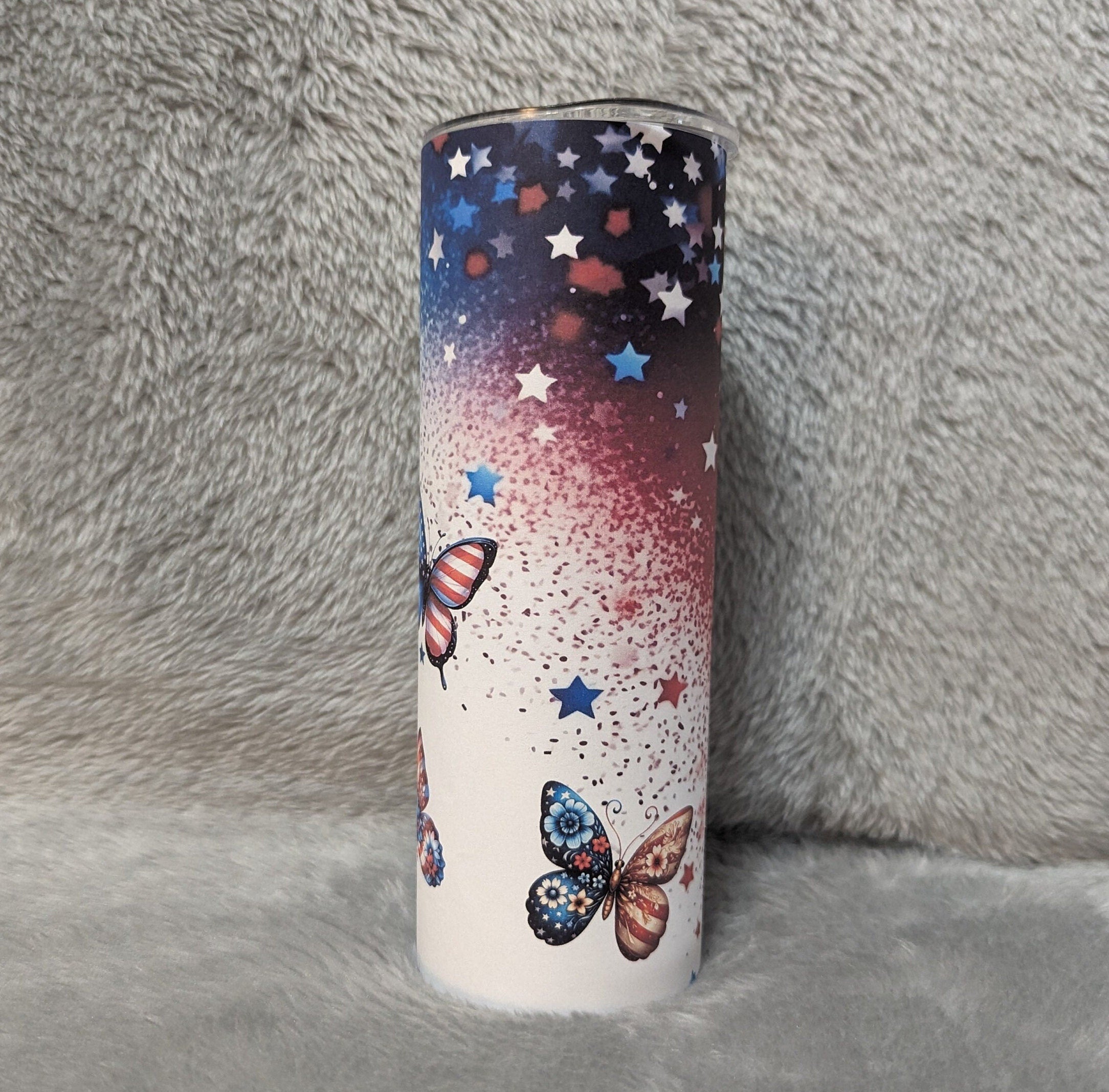 Patriotic Butterfly Tumbler Can Be Personalized, Patriotic Cup With Name, Gift For Patriots, 20oz Tumbler With Straw Hot Or Cold Drinks