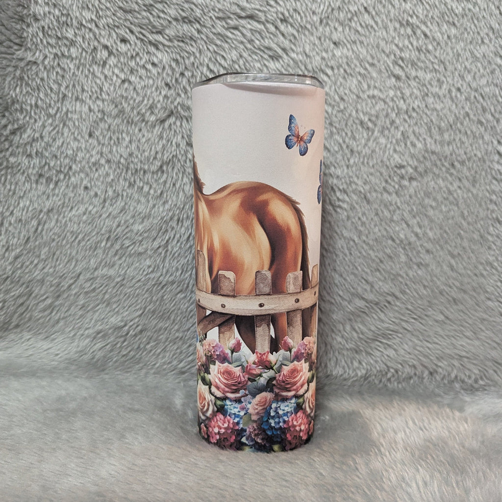 Pony Tumbler With Pretty Flowers Includes A Reusable straw, Can Be Personalized, Horse Gift, Cup With Name, Gift For Her, 20oz Tumbler