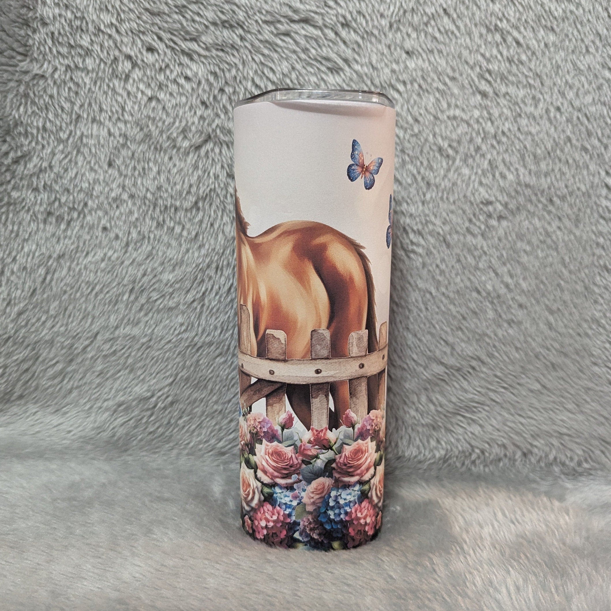 Pony Tumbler With Pretty Flowers Includes A Reusable straw, Can Be Personalized, Horse Gift, Cup With Name, Gift For Her, 20oz Tumbler
