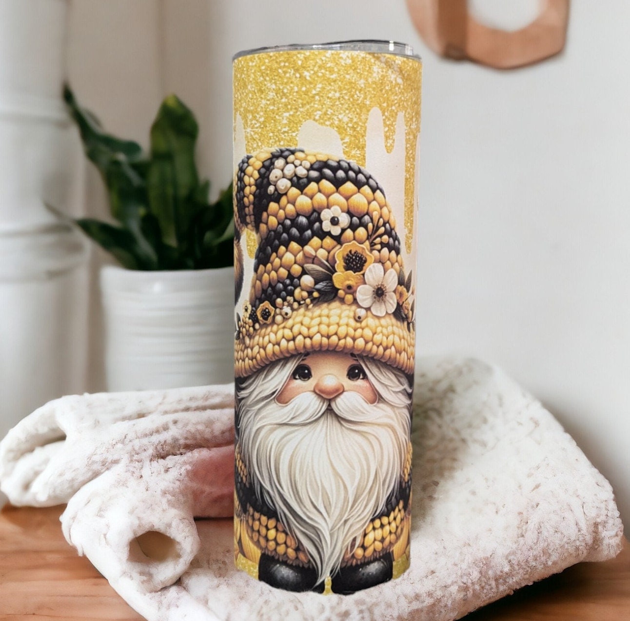 Bee Gnome Tumbler Can Be Personalized, Gnome Cup With Name, Gnome Tumbler, 20oz Tumbler With Straw For Hot Or Cold Drinks