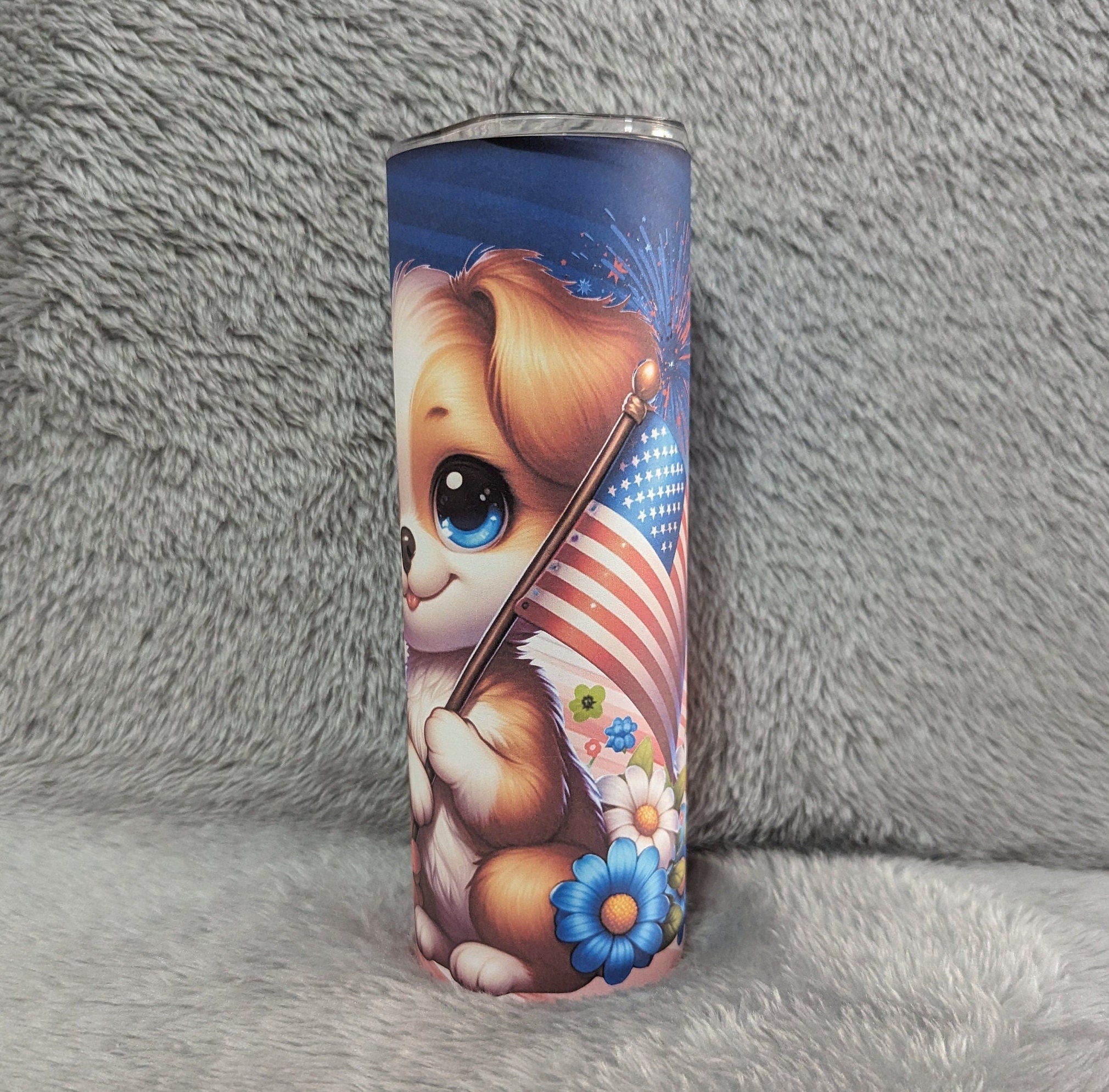 Patriotic Puppy Tumbler Can Be Personalized, Cup With Name, Gift For Dog Lovers, 20oz Tumbler With Reusable Straw - Hot Or Cold Drinks