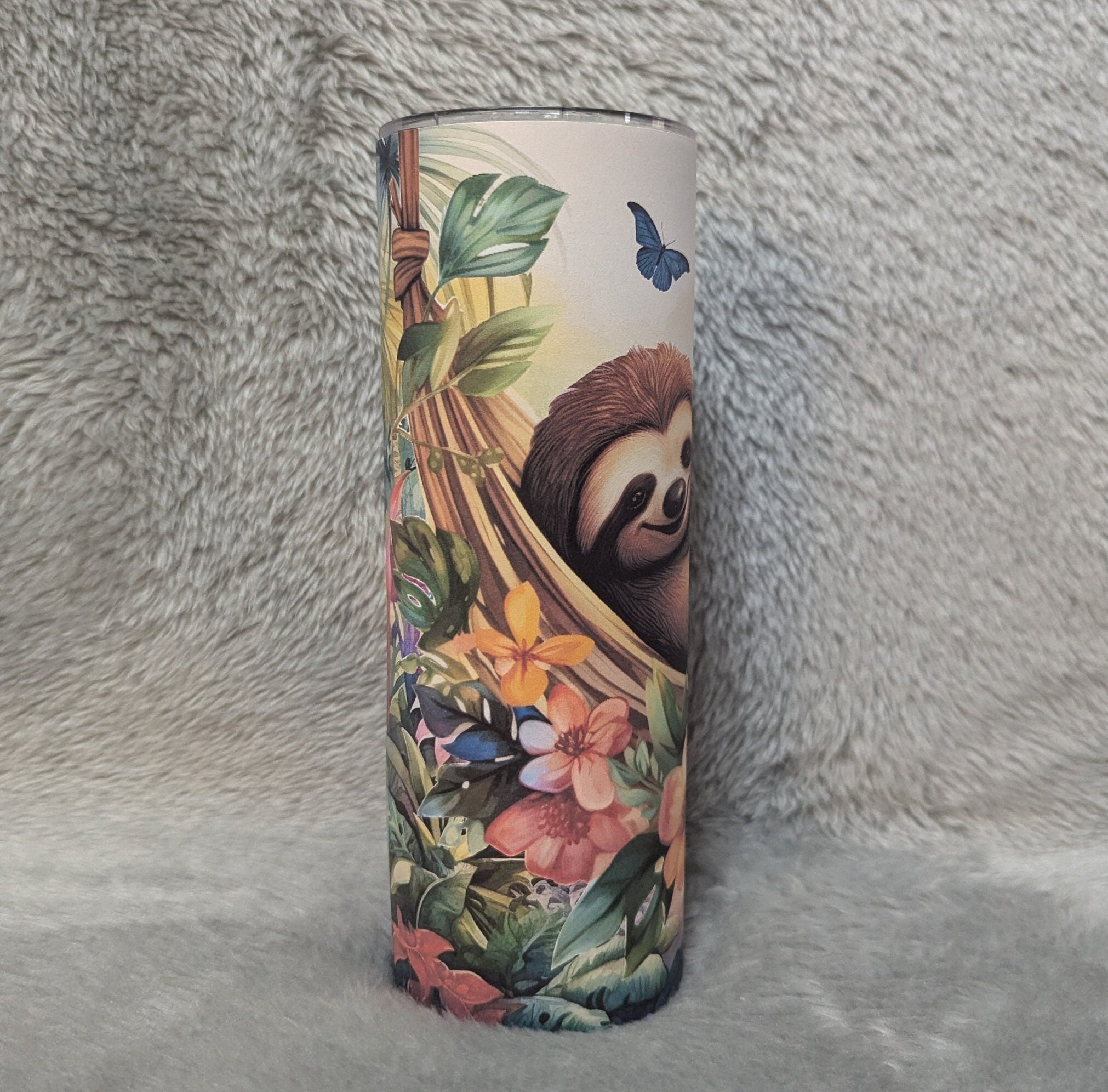 Pretty Sloth Tumbler With Reusable Straw, Can Be Personalized, Cup With Name, Hot Cold Drinkware For Home Work Or On The Go