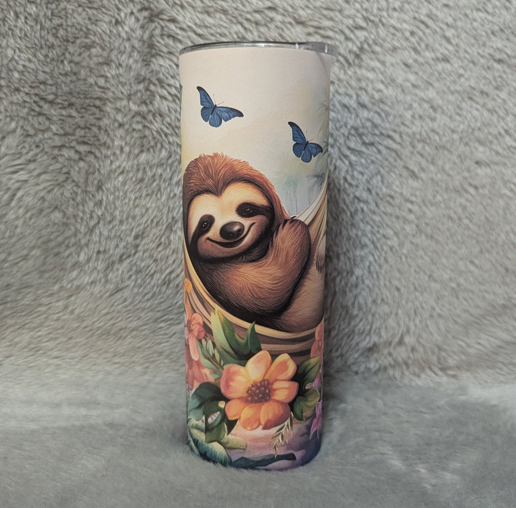 Pretty Sloth Tumbler With Reusable Straw, Can Be Personalized, Cup With Name, Hot Cold Drinkware For Home Work Or On The Go
