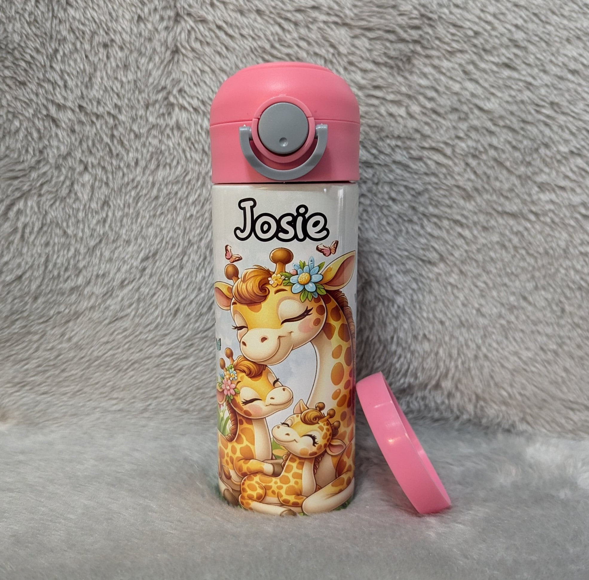 Cute Giraffe Water Bottle 12oz With Reusable Straw Can Be Personalized