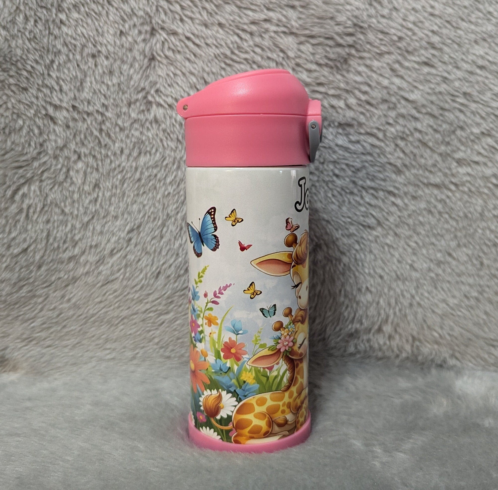Cute Giraffe Water Bottle 12oz With Reusable Straw Can Be Personalized
