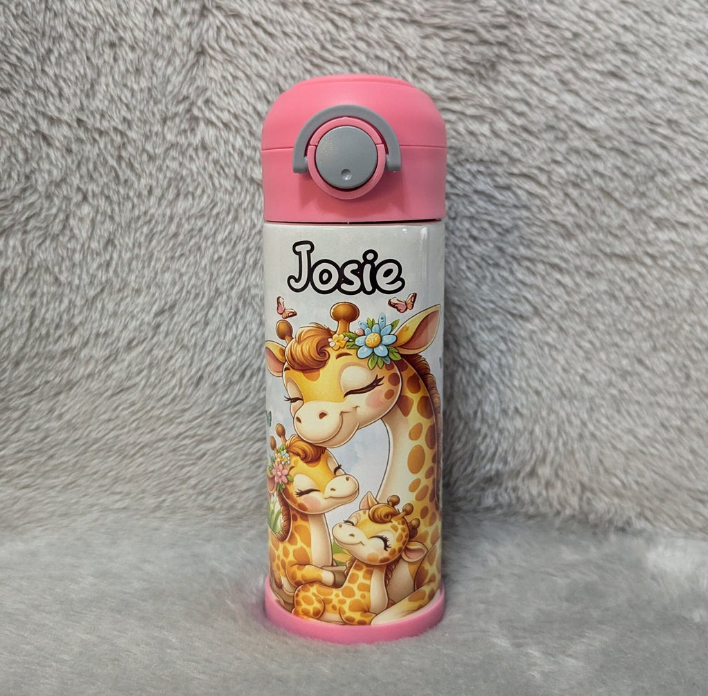 Cute Giraffe Water Bottle 12oz With Reusable Straw Can Be Personalized