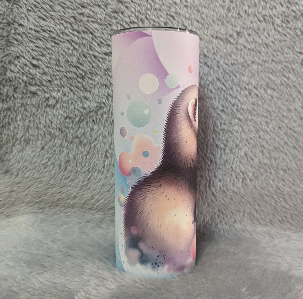 Cute Ferret Tumbler Can Be Personalized, Ferret 20oz Tumbler With Reusable Plastic Straw, For Hot Or Cold Drinks, 20oz Skinny Tumbler