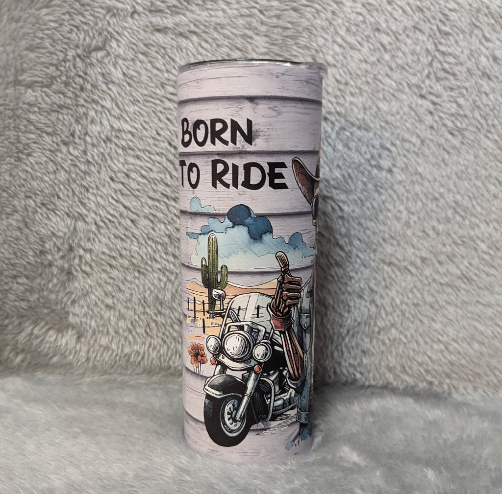 Born To Ride Skeleton Biker Tumbler With Reusable Plastic Straw, Can Also Be Personalized, Hot Cold Drinkware, Best Dad Ever Cup