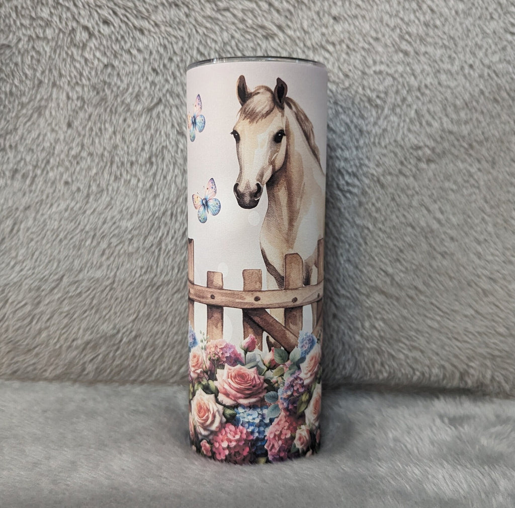 Pretty Horse Tumbler With Flowers Can Be Personalized, Horse Cup With Name, Horse Lover Gift,  Hot Cold Drinkware