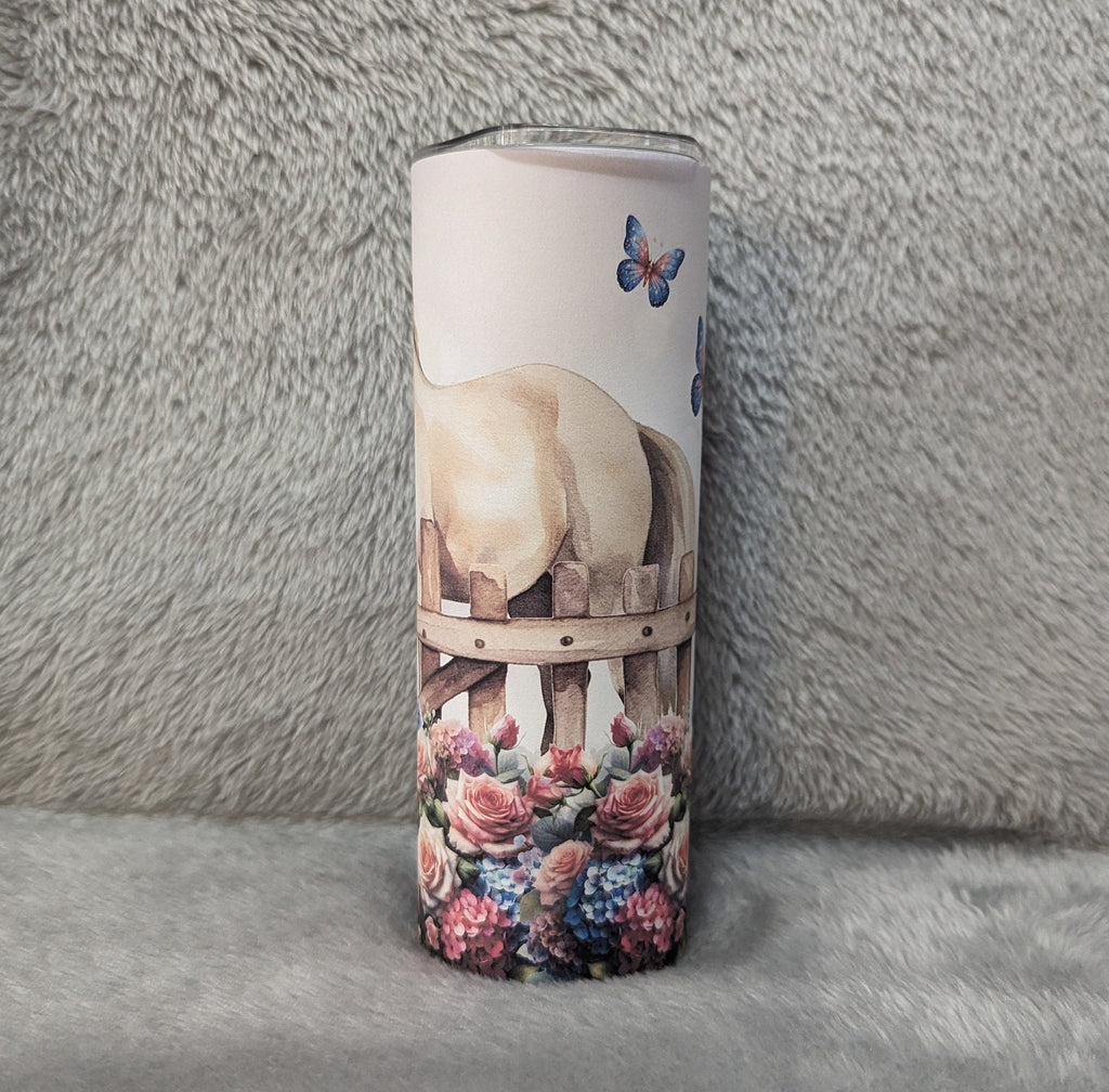 Pretty Horse Tumbler With Flowers Can Be Personalized, Horse Cup With Name, Horse Lover Gift,  Hot Cold Drinkware