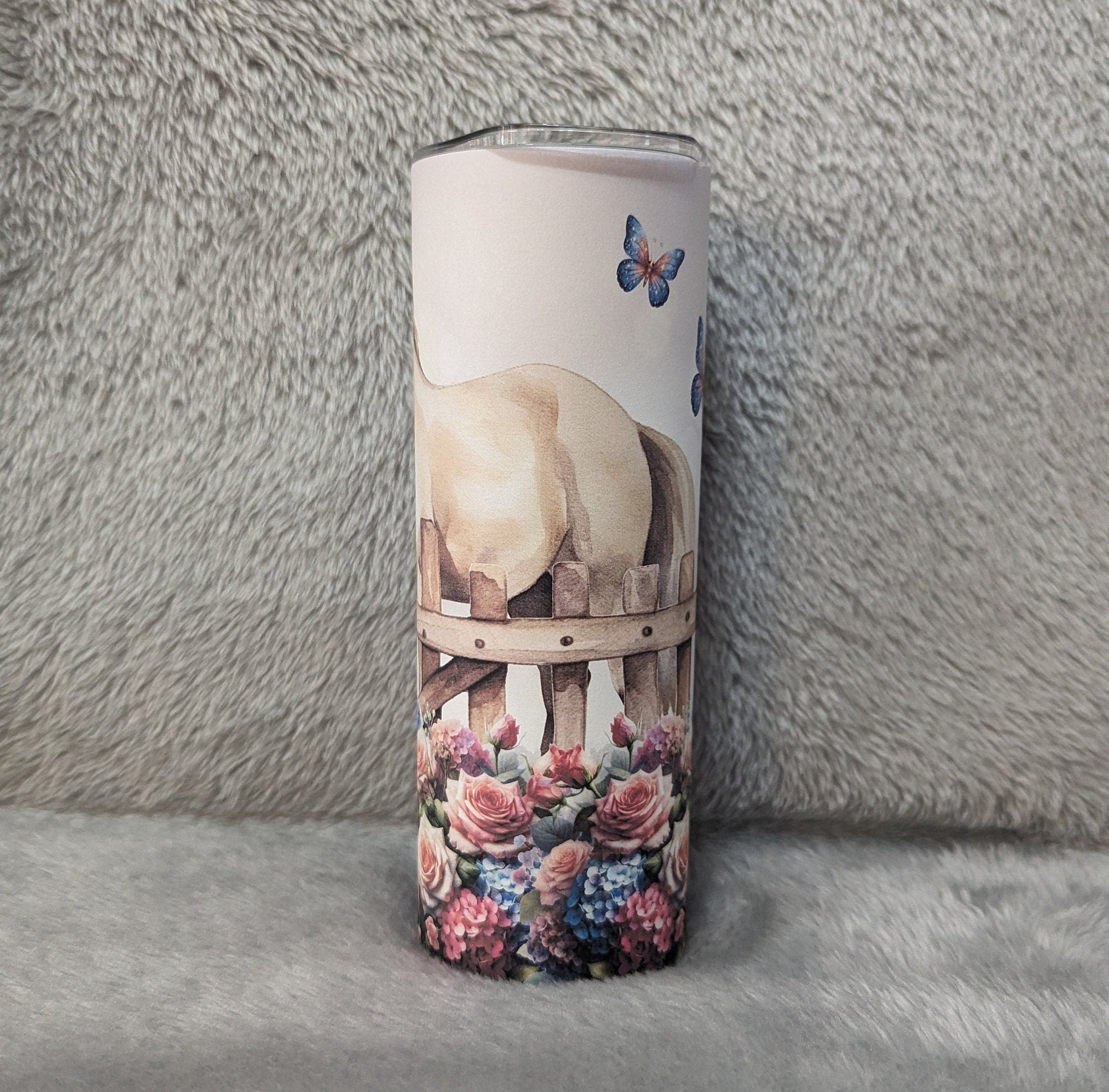 Pretty Horse Tumbler With Flowers Can Be Personalized, Horse Cup With Name, Horse Lover Gift,  Hot Cold Drinkware