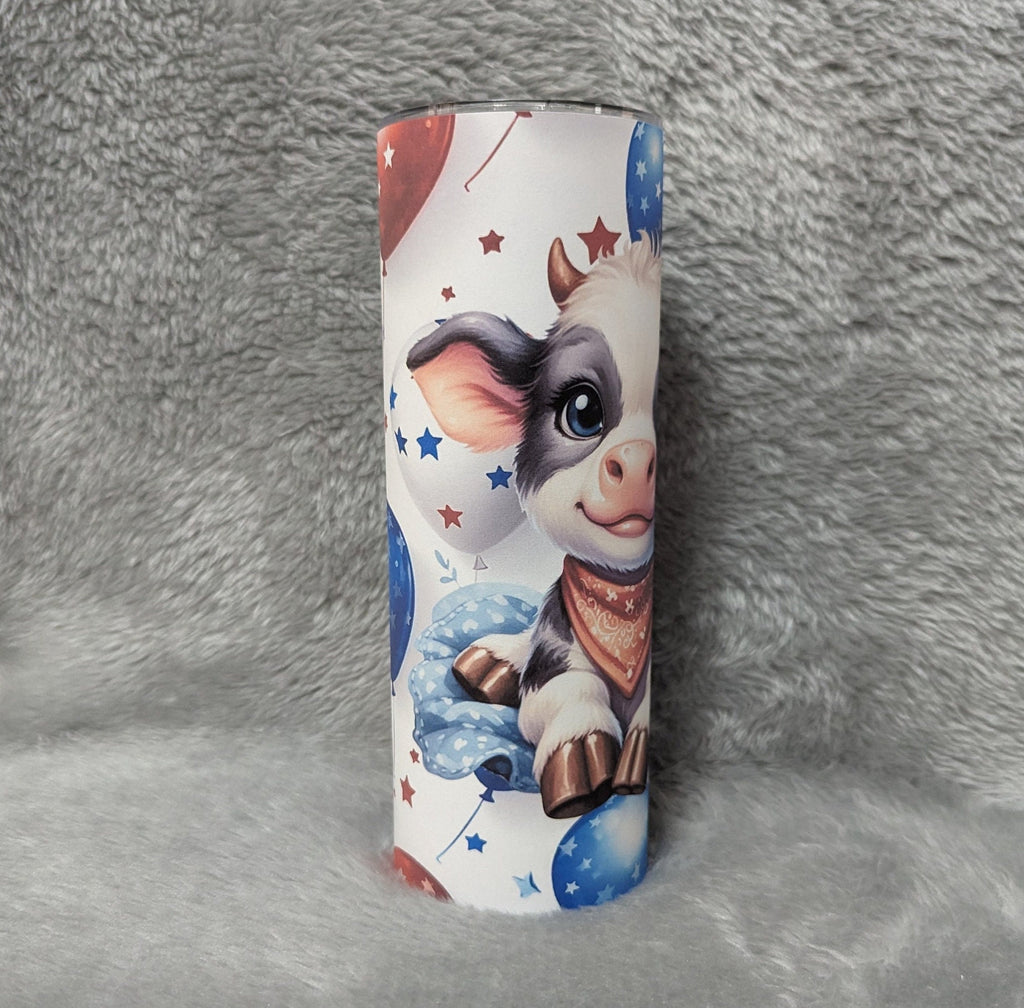 Patriotic Cow Tumbler Can Be Personalized, Cup With Name, Patriotic Gift, 20oz Tumbler With Straw - Hot Or Cold Drinks