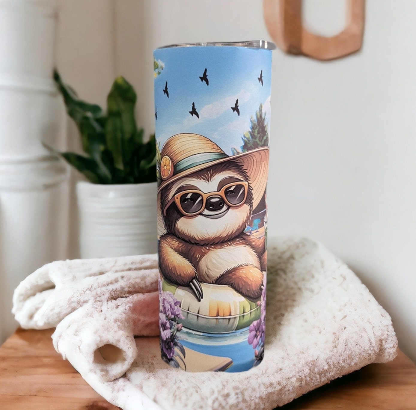 Cute Pool Sloth Tumbler Can Be Personalized, Perfect for Sloth Lovers, Sloth 20oz Tumbler With Reusable Straw - For Hot Or Cold Drinks