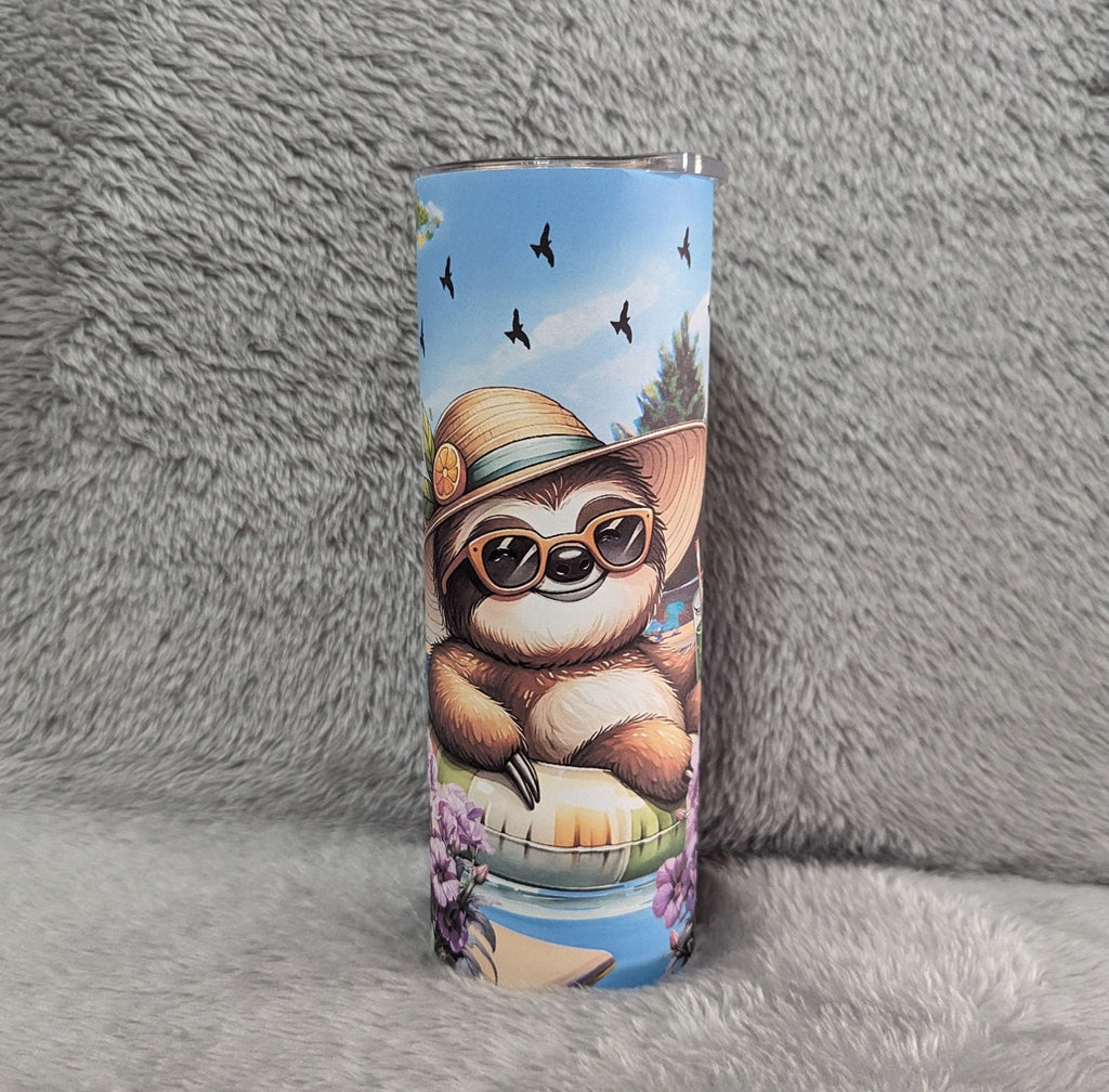 Cute Pool Sloth Tumbler Can Be Personalized, Perfect for Sloth Lovers, Sloth 20oz Tumbler With Reusable Straw - For Hot Or Cold Drinks
