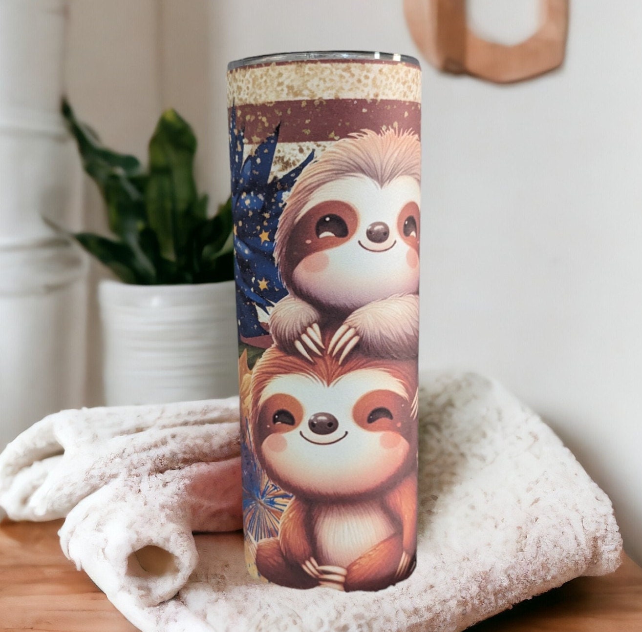 Patriotic Sloth Tumbler Can Be Personalized, Patriotic Tumbler, Patriotic Sloth Cup, 20oz Tumbler With Reusable Straw - Hot Or Cold Drink