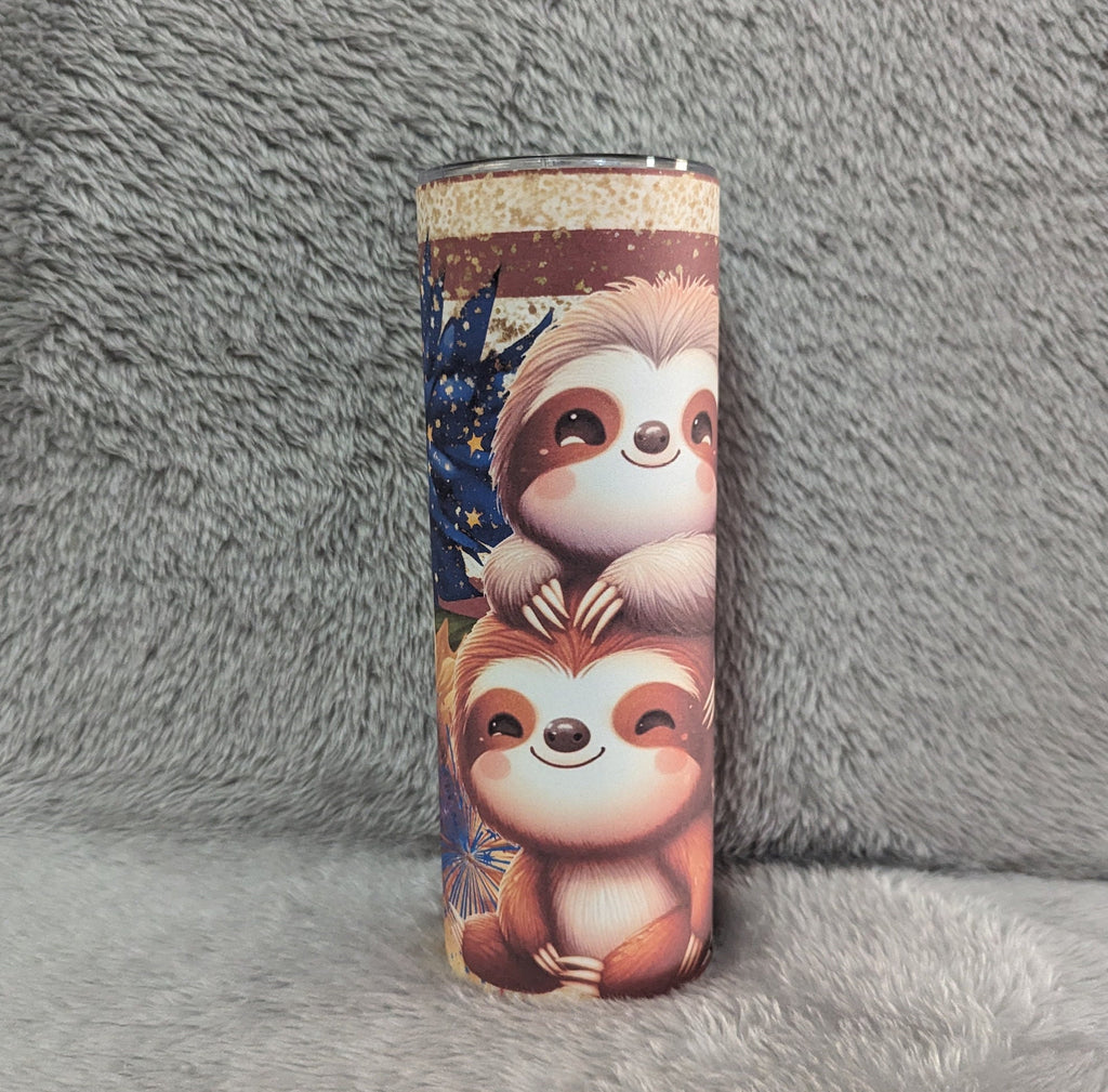 Patriotic Sloth Tumbler Can Be Personalized, Patriotic Tumbler, Patriotic Sloth Cup, 20oz Tumbler With Reusable Straw - Hot Or Cold Drink