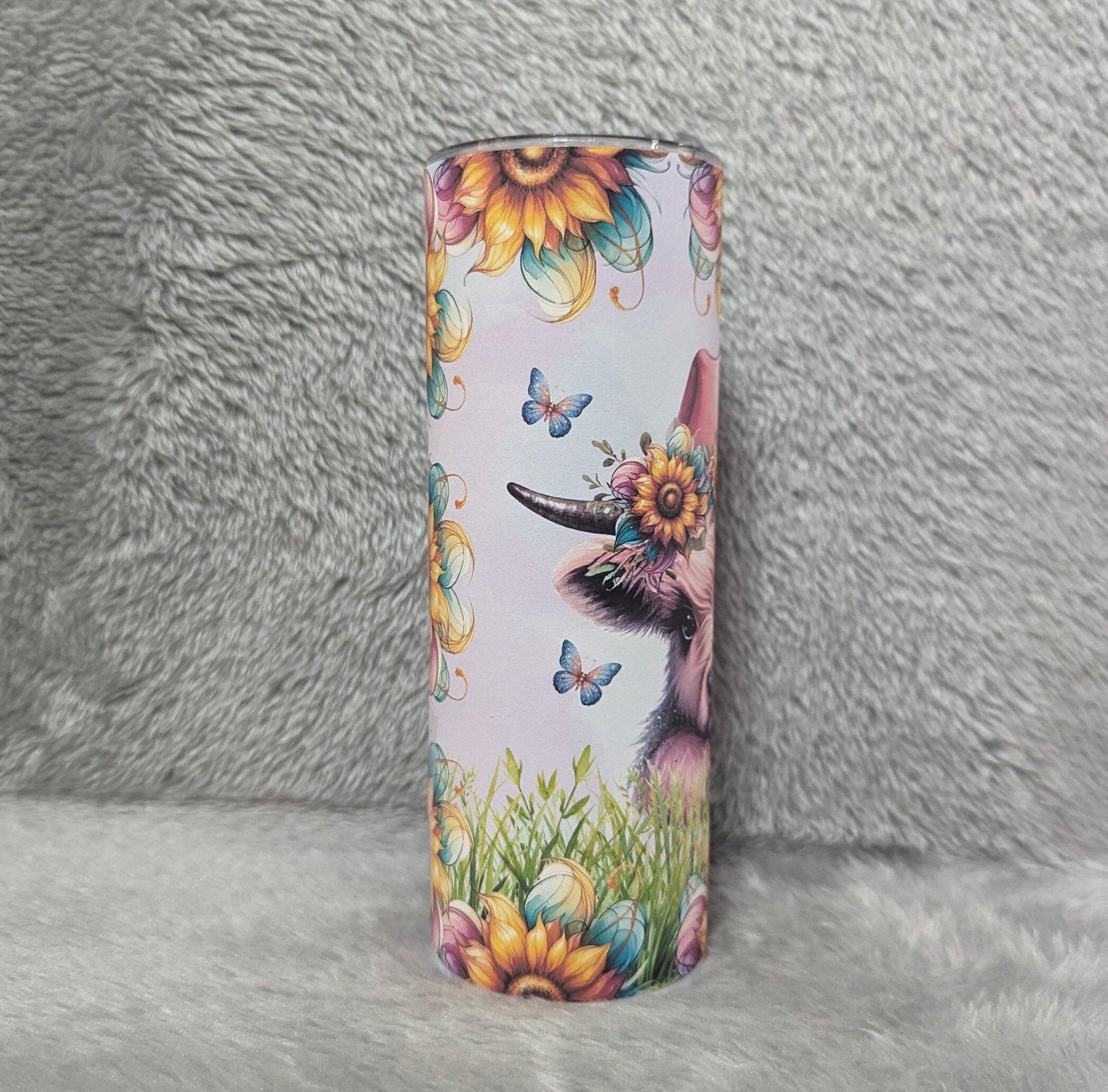 Pink Highland Cow Tumbler With Sunflowers Can Be Personalized, 20oz Highland Cow Tumbler, Cow Tumbler, Cow Lovers Gift, Includes Straw