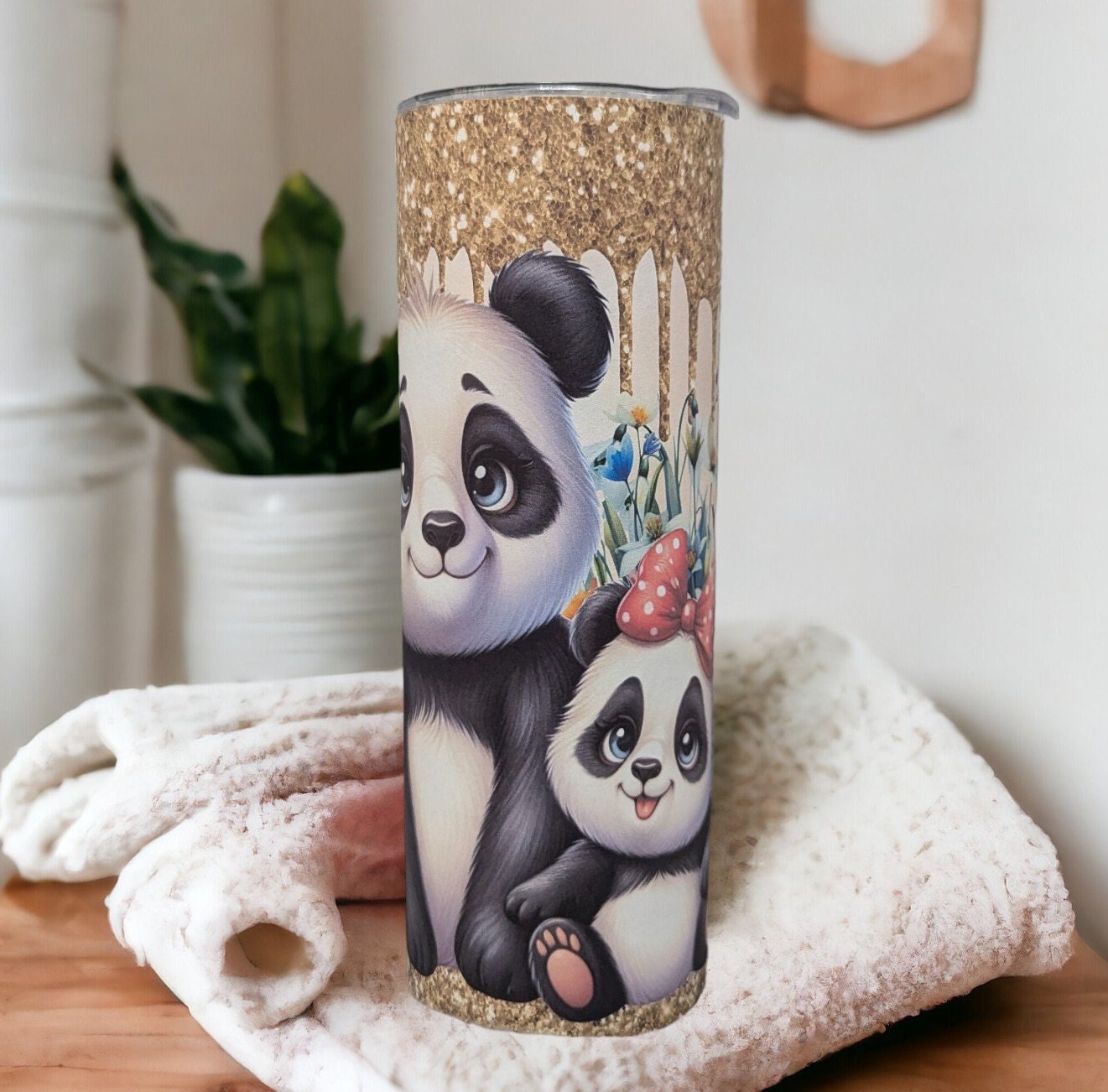 Cute Panda Bear Tumbler Can Be Personalized, Includes A Reusable Straw, 20oz Skinny Tumbler For Everyday Use - Hot Or Cold Drinks