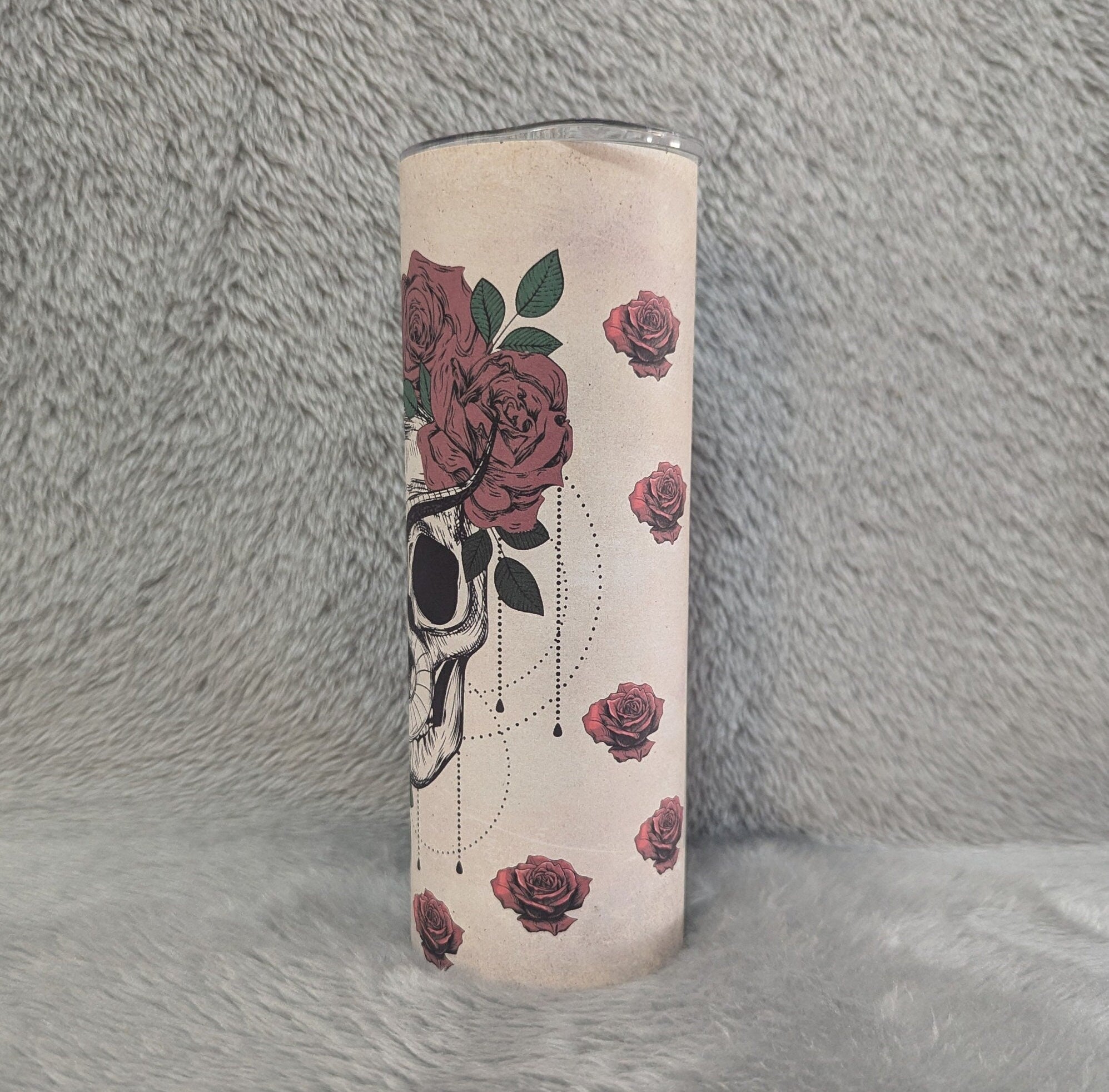 Skull With Snake and Roses Tumbler - Can Be Personalized, For Hot Or Cold Drinks, 20oz Skull Tumbler with Reusable Straw