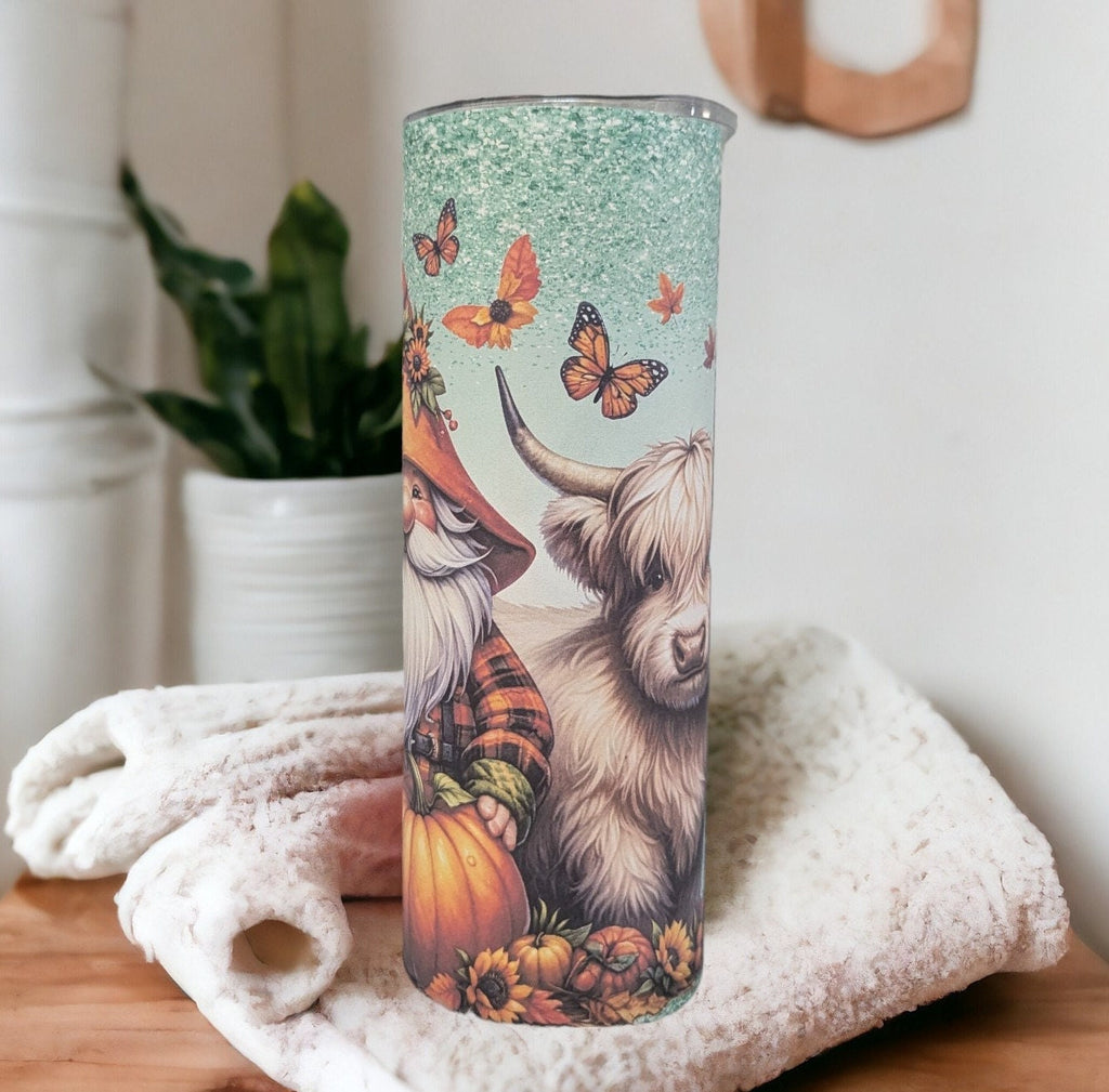Gnome with Hyland Cow Tumbler Can Be Personalized, 20oz Tumbler With Straw, Gift For Idea, Great For Everyday Use - Hot Or Cold Drinks