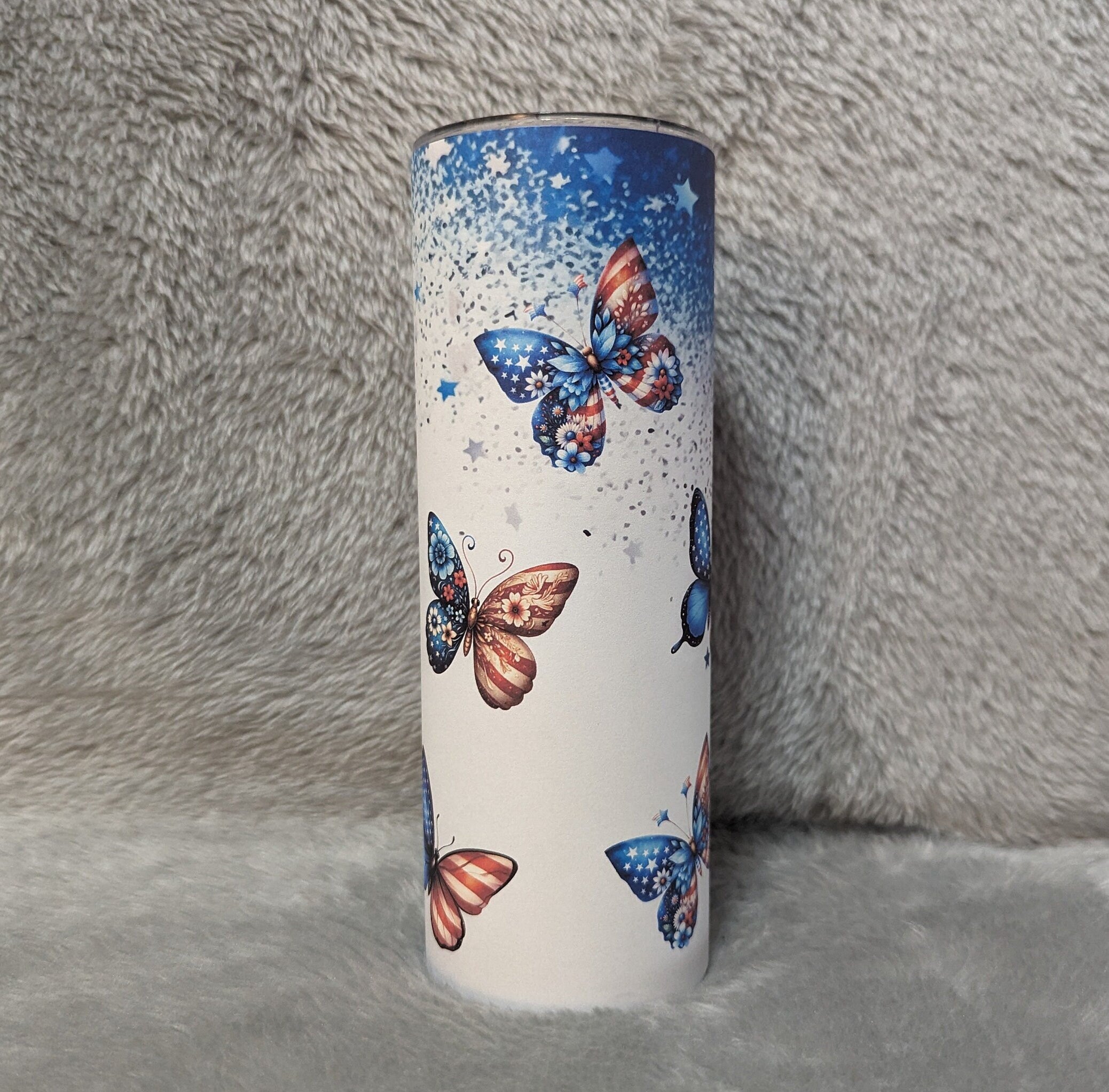 Patriotic Butterfly Tumbler Can Be Personalized, Patriotic Cup With Name, Gift For Patriots, 20oz Tumbler With Straw Hot Or Cold Drinks