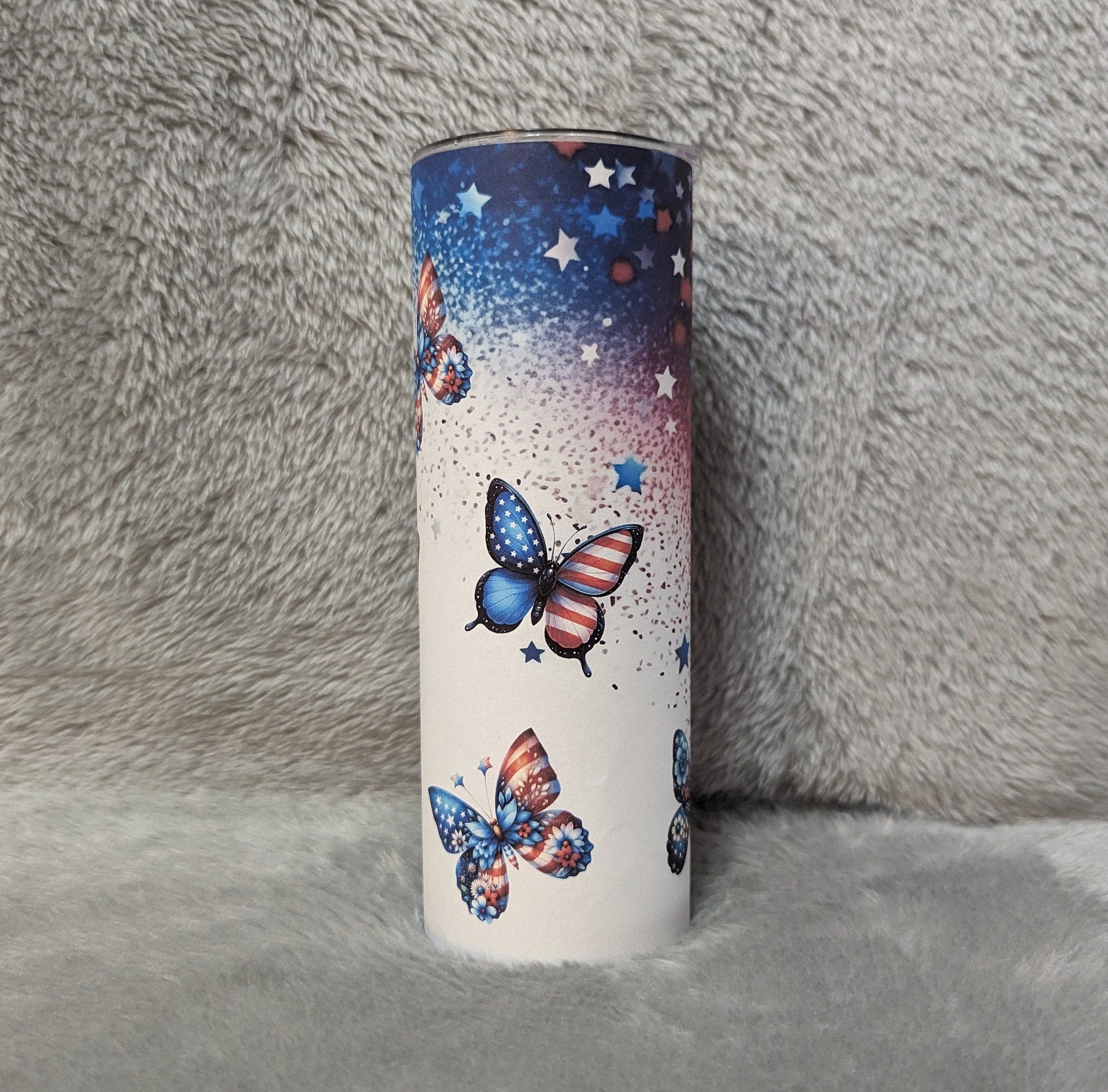 Patriotic Butterfly Tumbler Can Be Personalized, Patriotic Cup With Name, Gift For Patriots, 20oz Tumbler With Straw Hot Or Cold Drinks