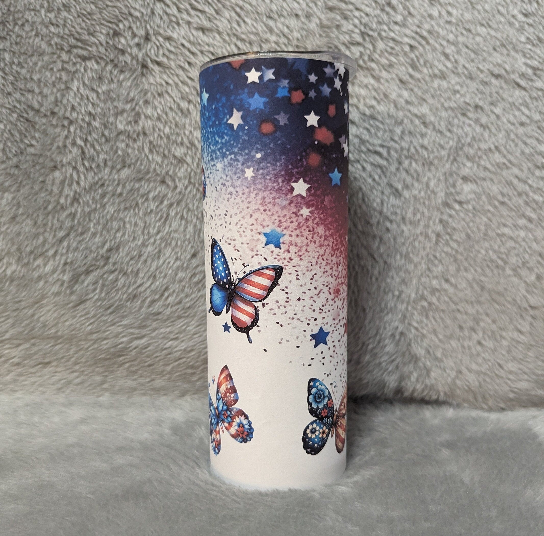 Patriotic Butterfly Tumbler Can Be Personalized, Patriotic Cup With Name, Gift For Patriots, 20oz Tumbler With Straw Hot Or Cold Drinks
