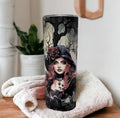 Halloween Girl Tumbler Can Be Personalized, For Hot Or Cold Drinks, 20oz Gothic Halloween Tumbler with Reusable Straw - Everyday Use