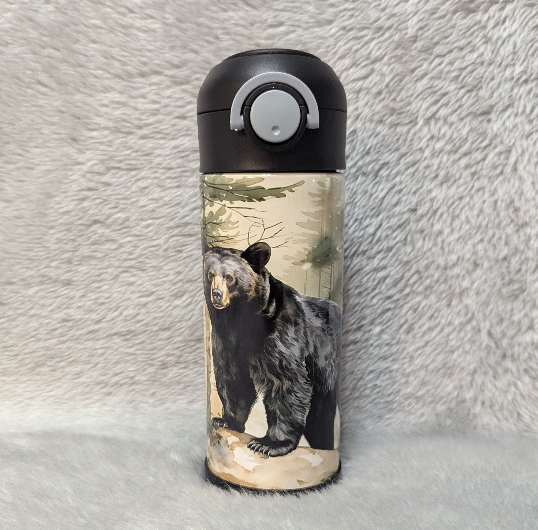 Kids Bear Water Bottle 12oz With Reusable Straw Can Be Personalized