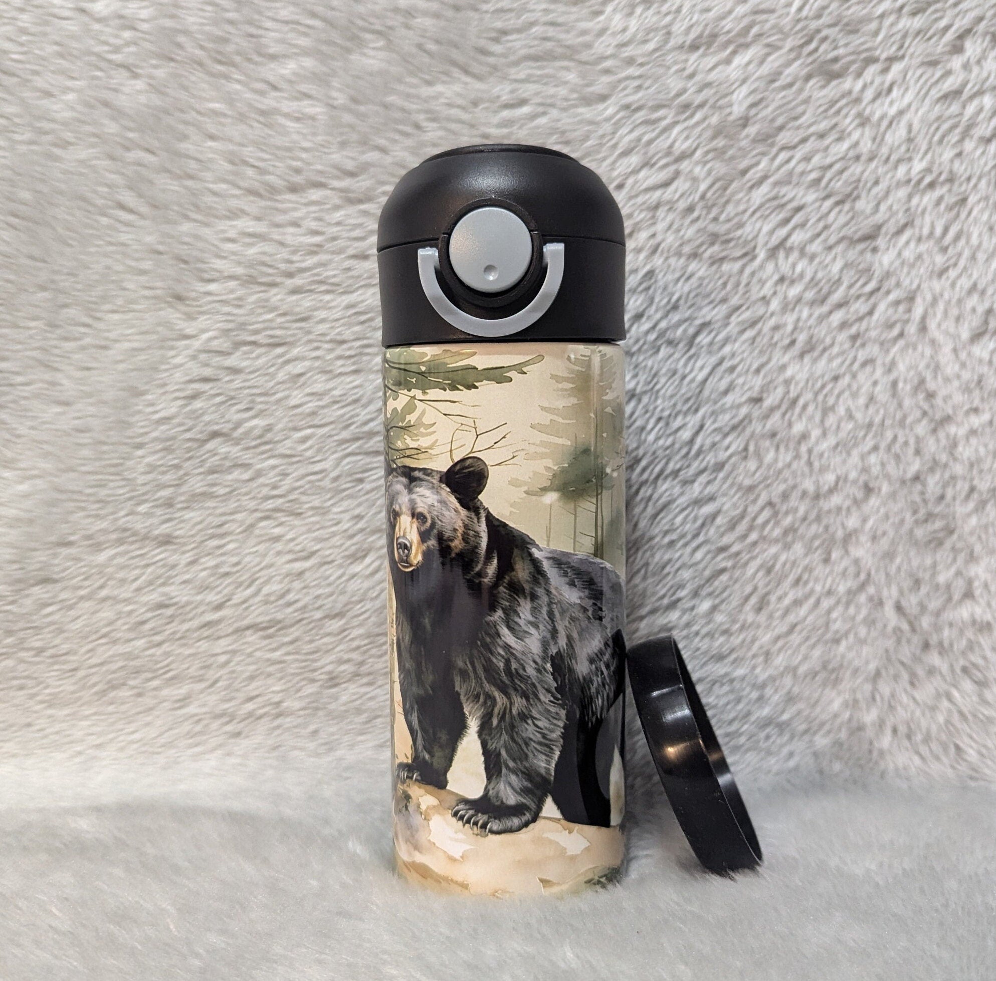 Kids Bear Water Bottle 12oz With Reusable Straw Can Be Personalized