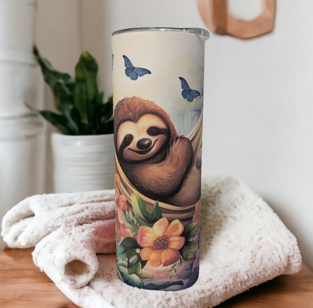 Pretty Sloth Tumbler With Reusable Straw, Can Be Personalized, Cup With Name, Hot Cold Drinkware For Home Work Or On The Go