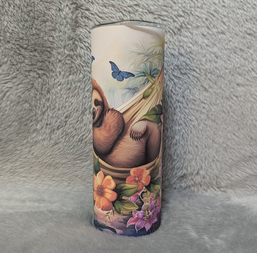 Pretty Sloth Tumbler With Reusable Straw, Can Be Personalized, Cup With Name, Hot Cold Drinkware For Home Work Or On The Go