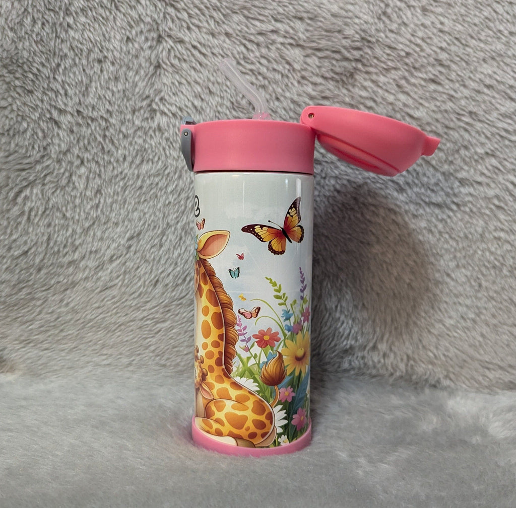 Cute Giraffe Water Bottle 12oz With Reusable Straw Can Be Personalized