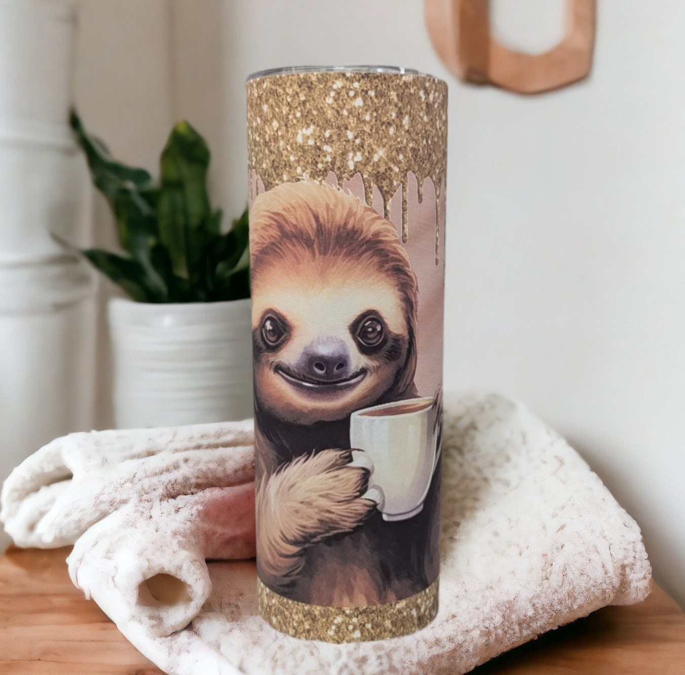 Gotta Have My Coffee Sloth Tumbler With Reusable Straw, Can Be Personalized, Cup With Name, Hot Cold Drinkware For Home Work Or On The Go