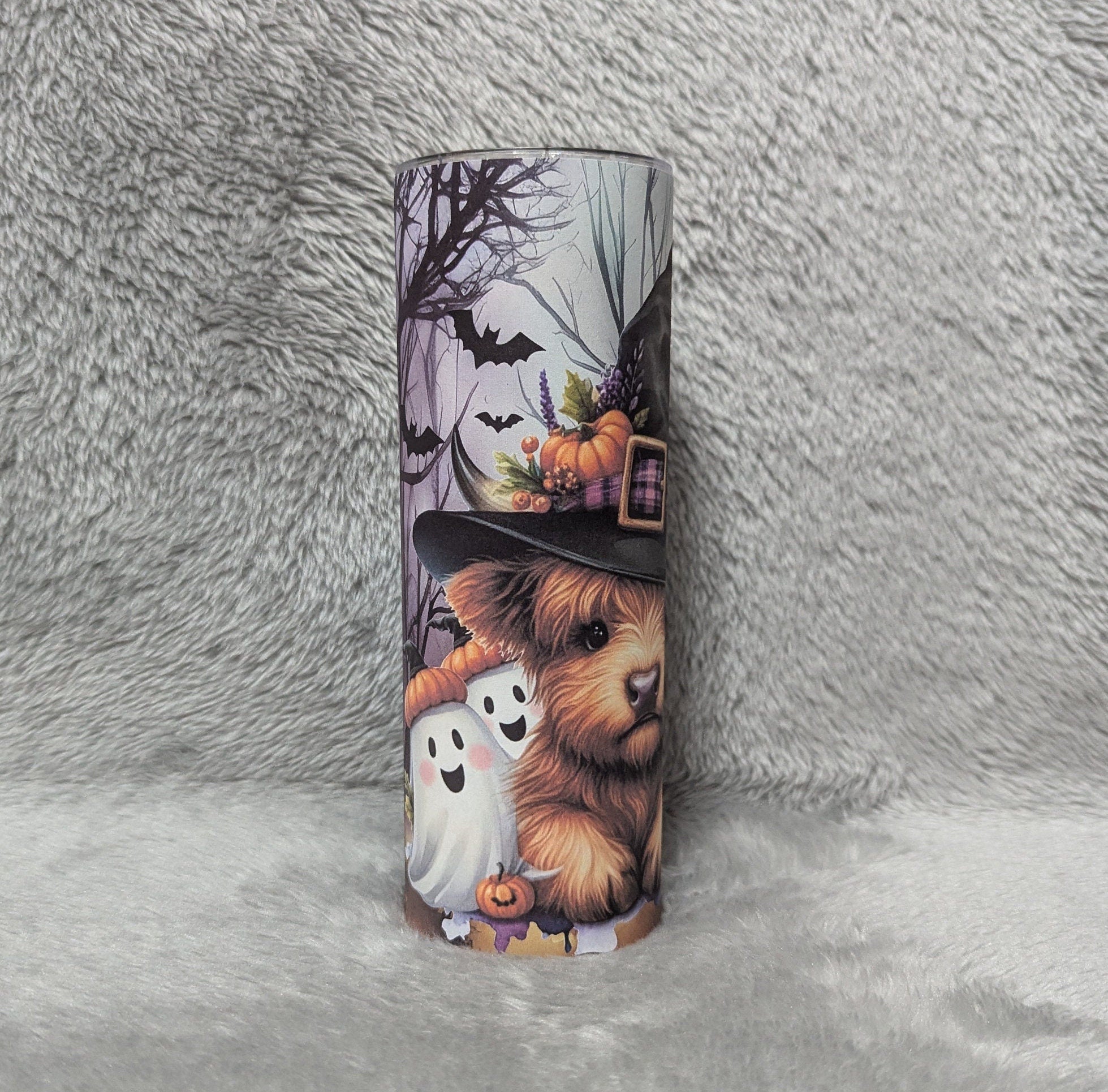 Highland Cow Halloween Tumbler Can be Personalized, Perfect for Halloween Lovers, 20oz Tumbler With Reusable Straw