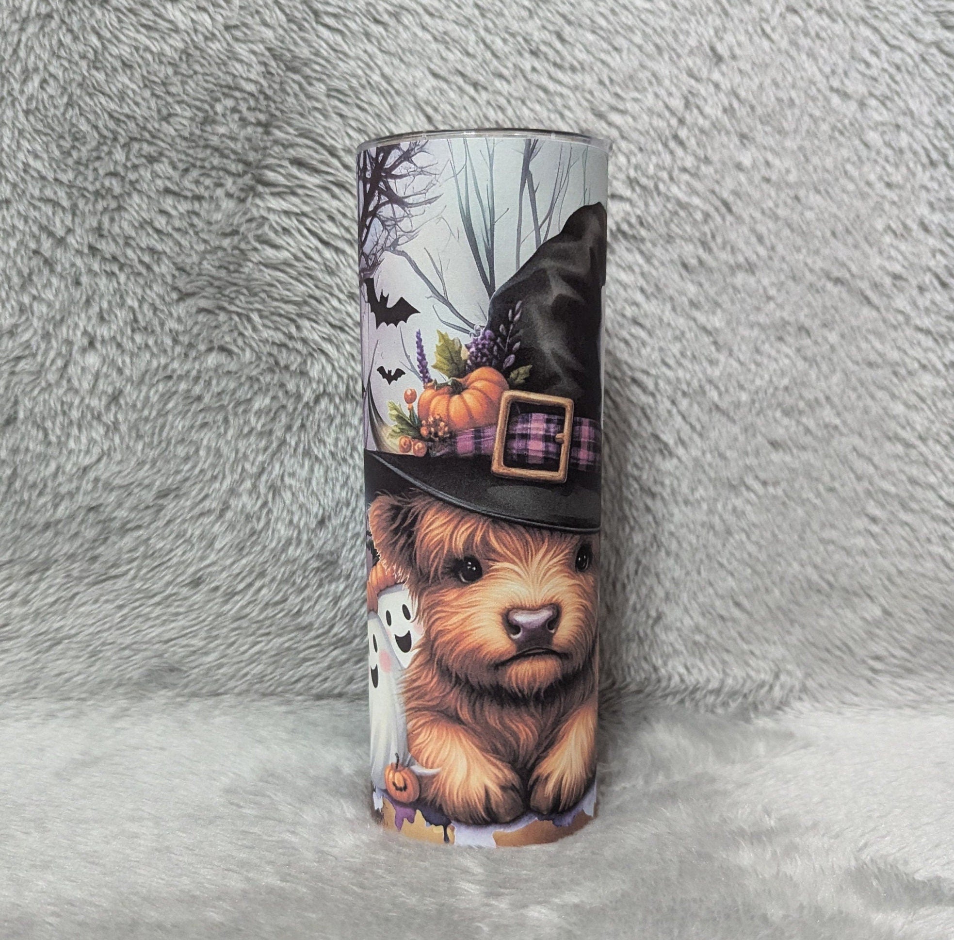 Highland Cow Halloween Tumbler Can be Personalized, Perfect for Halloween Lovers, 20oz Tumbler With Reusable Straw