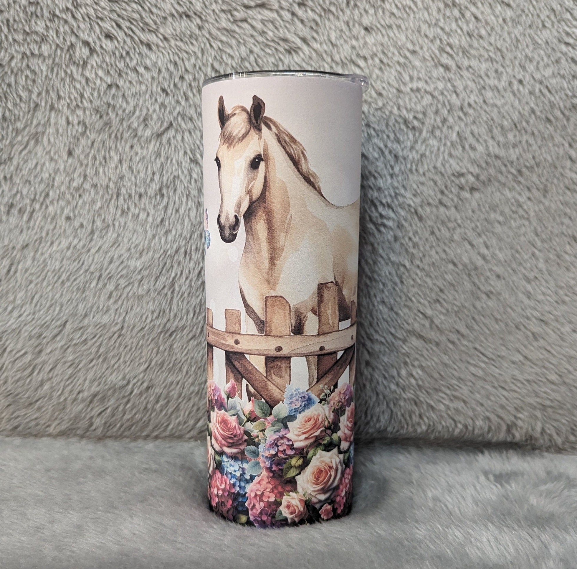 Pretty Horse Tumbler With Flowers Can Be Personalized, Horse Cup With Name, Horse Lover Gift,  Hot Cold Drinkware