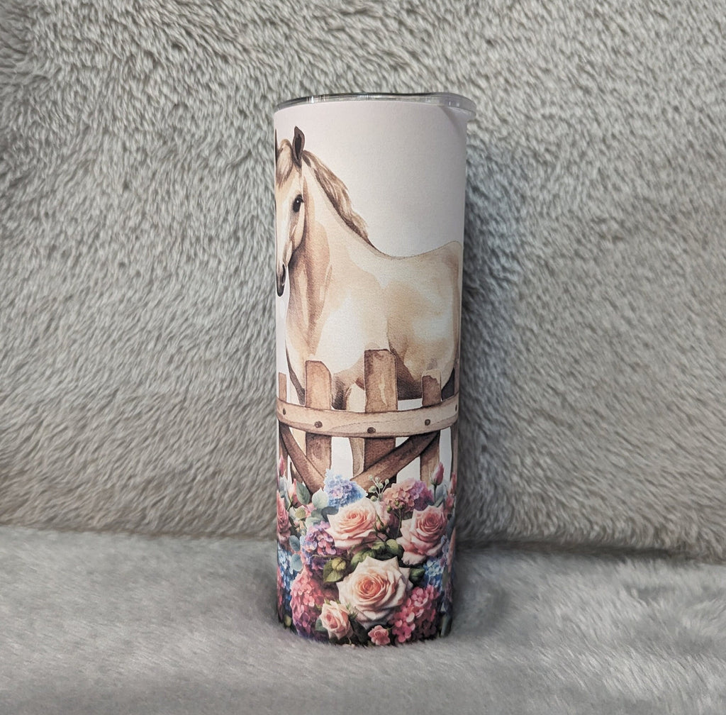 Pretty Horse Tumbler With Flowers Can Be Personalized, Horse Cup With Name, Horse Lover Gift,  Hot Cold Drinkware